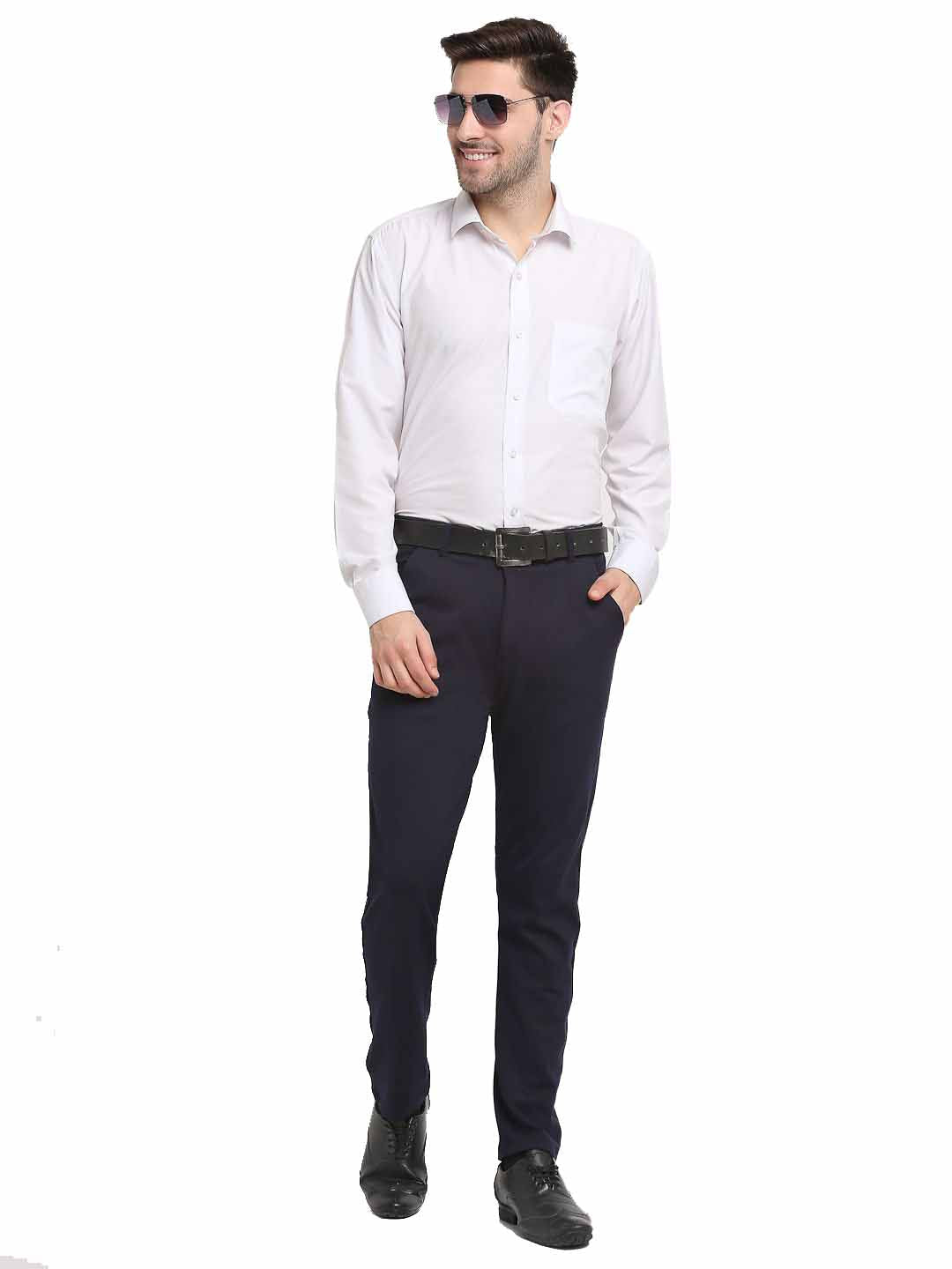 Men's Navy Blue 4-Way Lycra Tapered Fit Trousers ( FGP 269Navy ) - Jainish