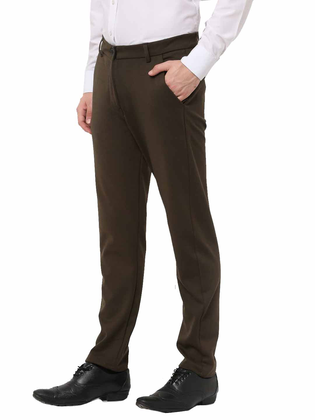 Men's Olive 4-Way Lycra Tapered Fit Trousers ( FGP 269Olive ) - Jainish