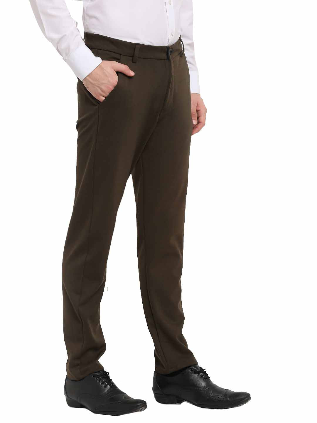 Men's Olive 4-Way Lycra Tapered Fit Trousers ( FGP 269Olive ) - Jainish