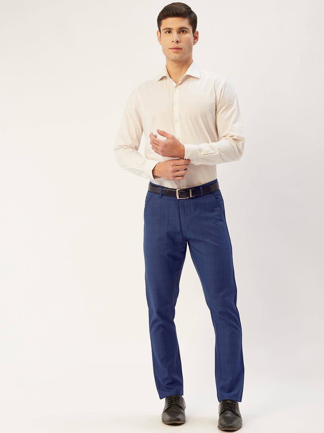 Men's Blue Checked Formal Trousers ( FGP 270 Blue ) - Jainish