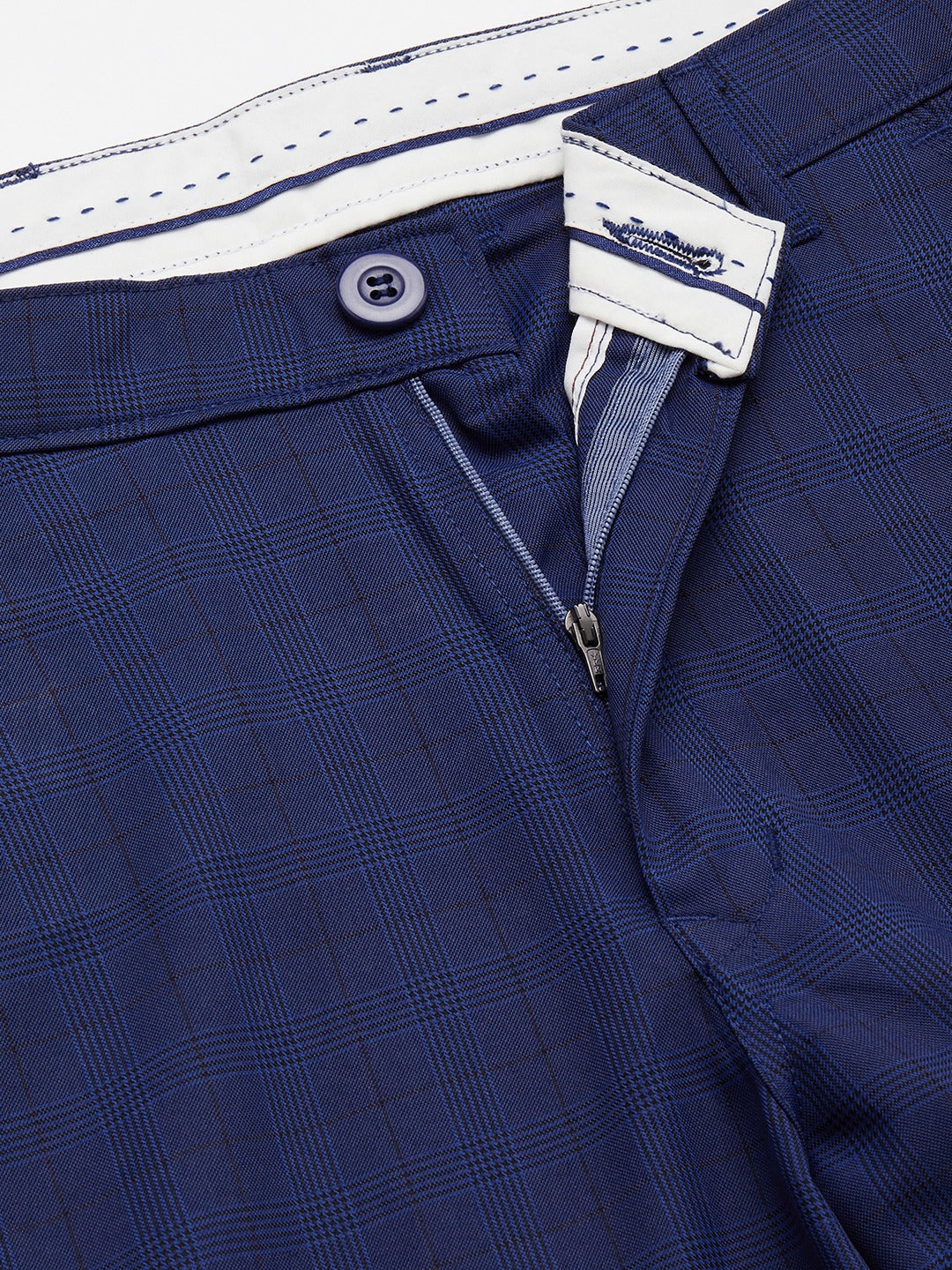Men's Blue Checked Formal Trousers ( FGP 270 Blue ) - Jainish