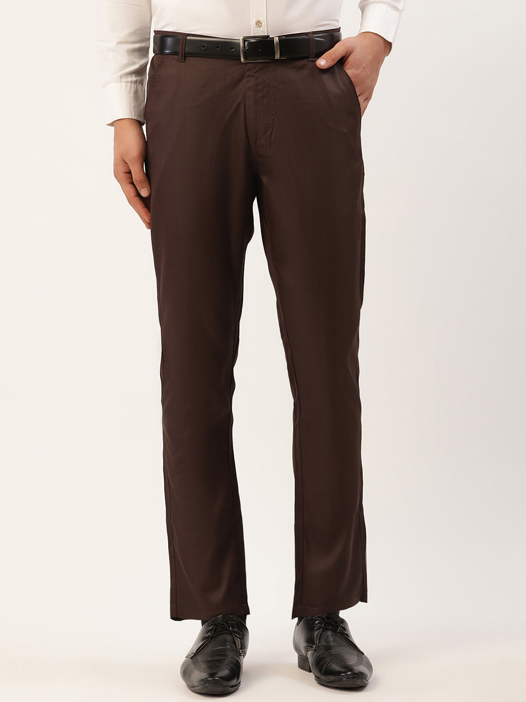 Men's Coffee Checked Formal Trousers ( FGP 270 Coffee ) - Jainish