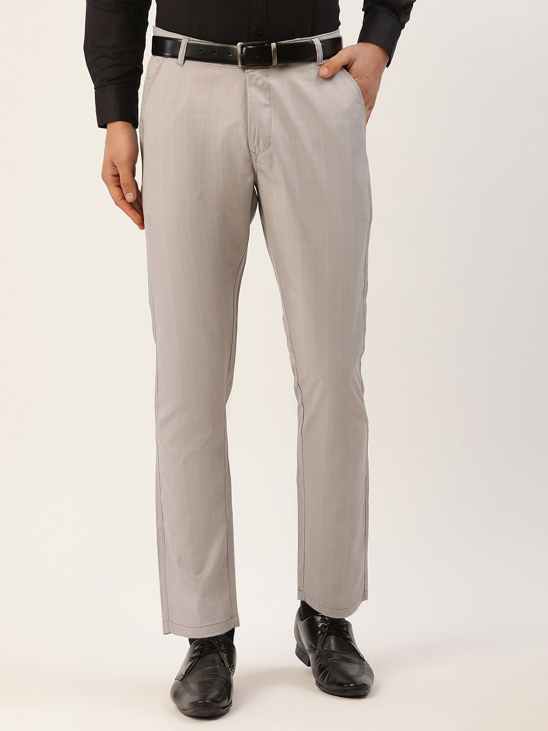 Men's Grey Checked Formal Trousers ( FGP 270 Grey ) - Jainish