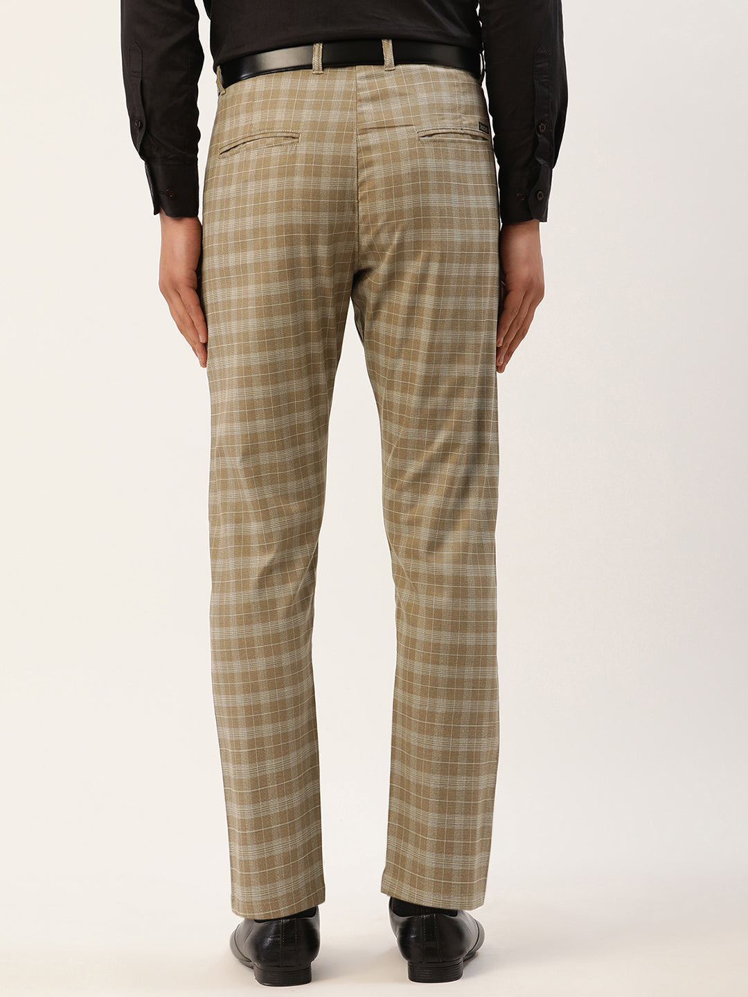 Men's Beige Tartan Checked Formal Trousers ( FGP 271 Beige ) - Jainish
