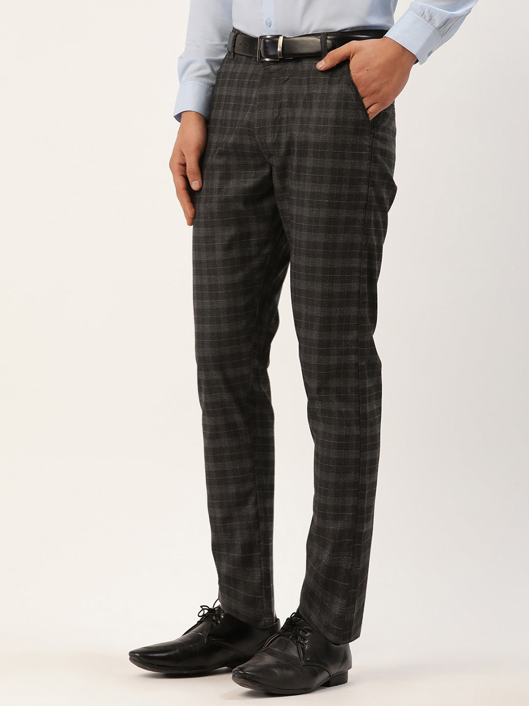 Men's Black Tartan Checked Formal Trousers ( FGP 271 Black ) - Jainish