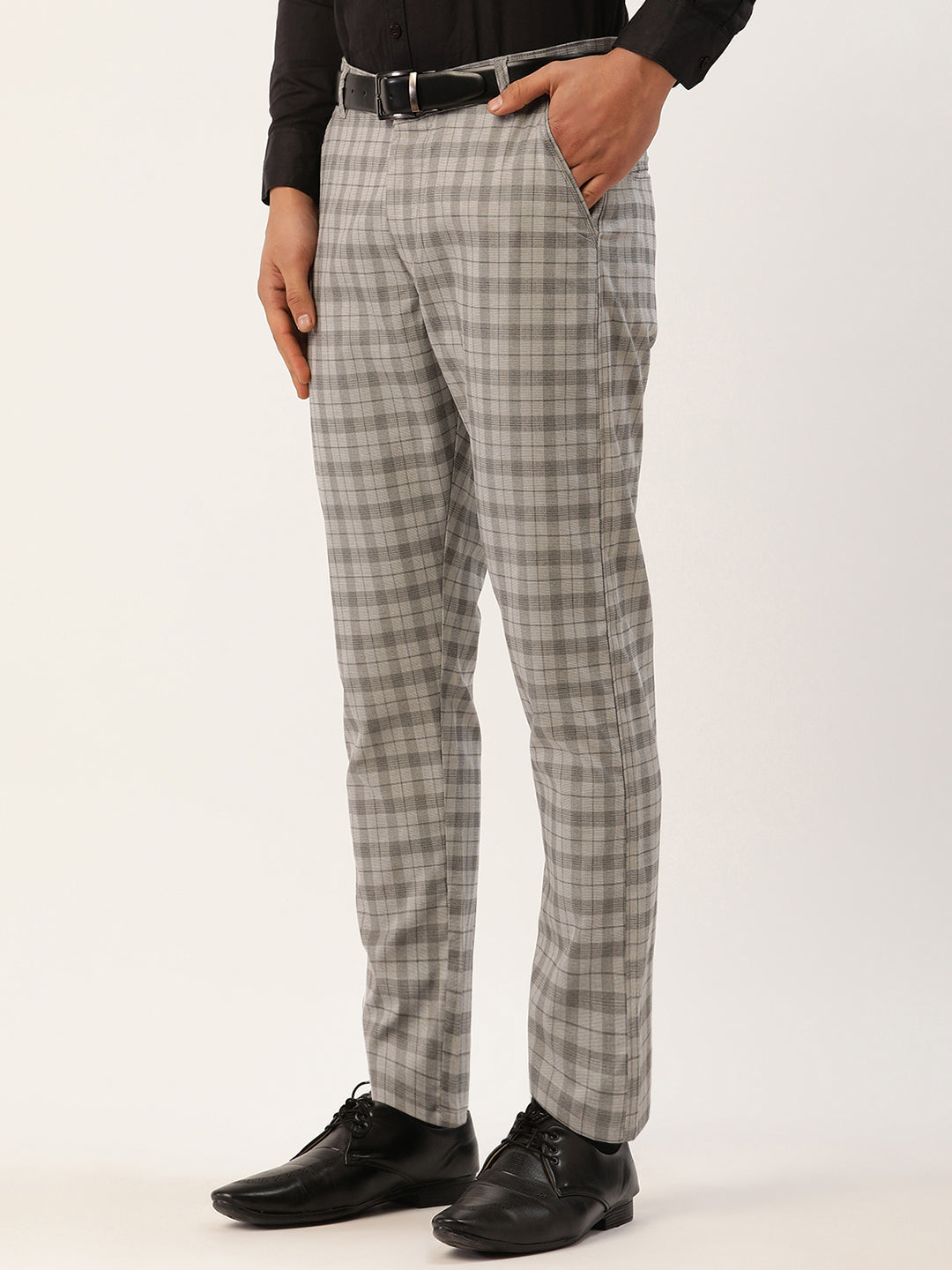 Men's Grey Tartan Checked Formal Trousers ( FGP 271 Grey ) - Jainish
