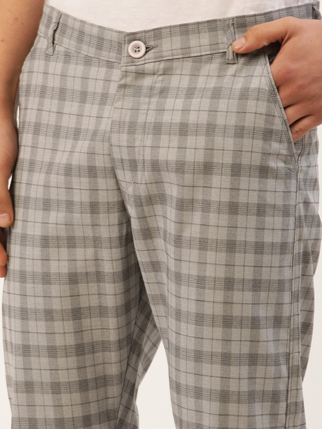 Men's Grey Tartan Checked Formal Trousers ( FGP 271 Grey ) - Jainish