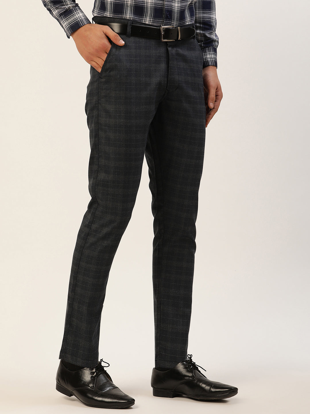 Men's Black Window Checked Formal Trousers ( FGP 272 Black ) - Jainish