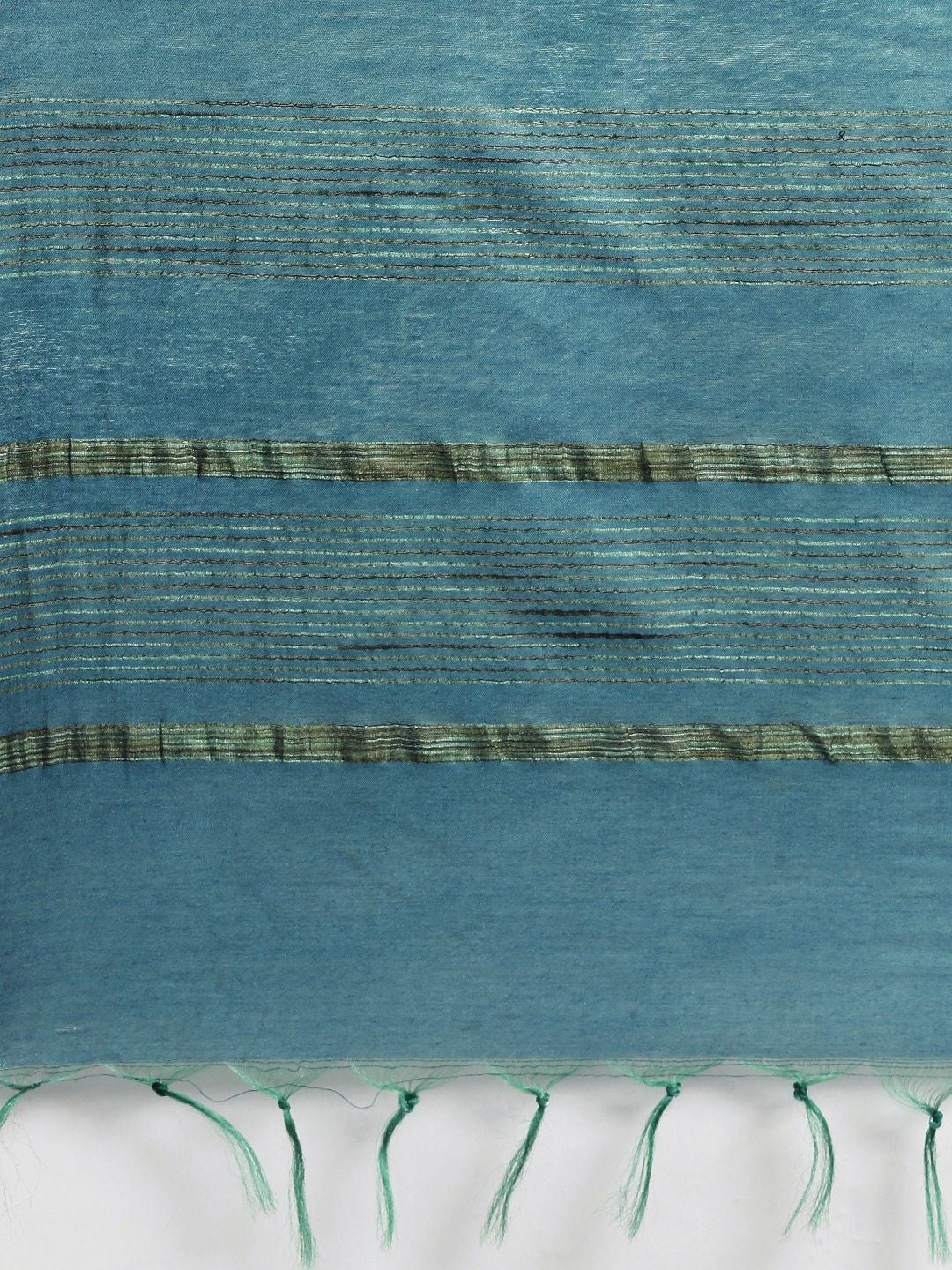 Women's Blue Art Silk Solid Handloom Muga Saree - Olive Mist
