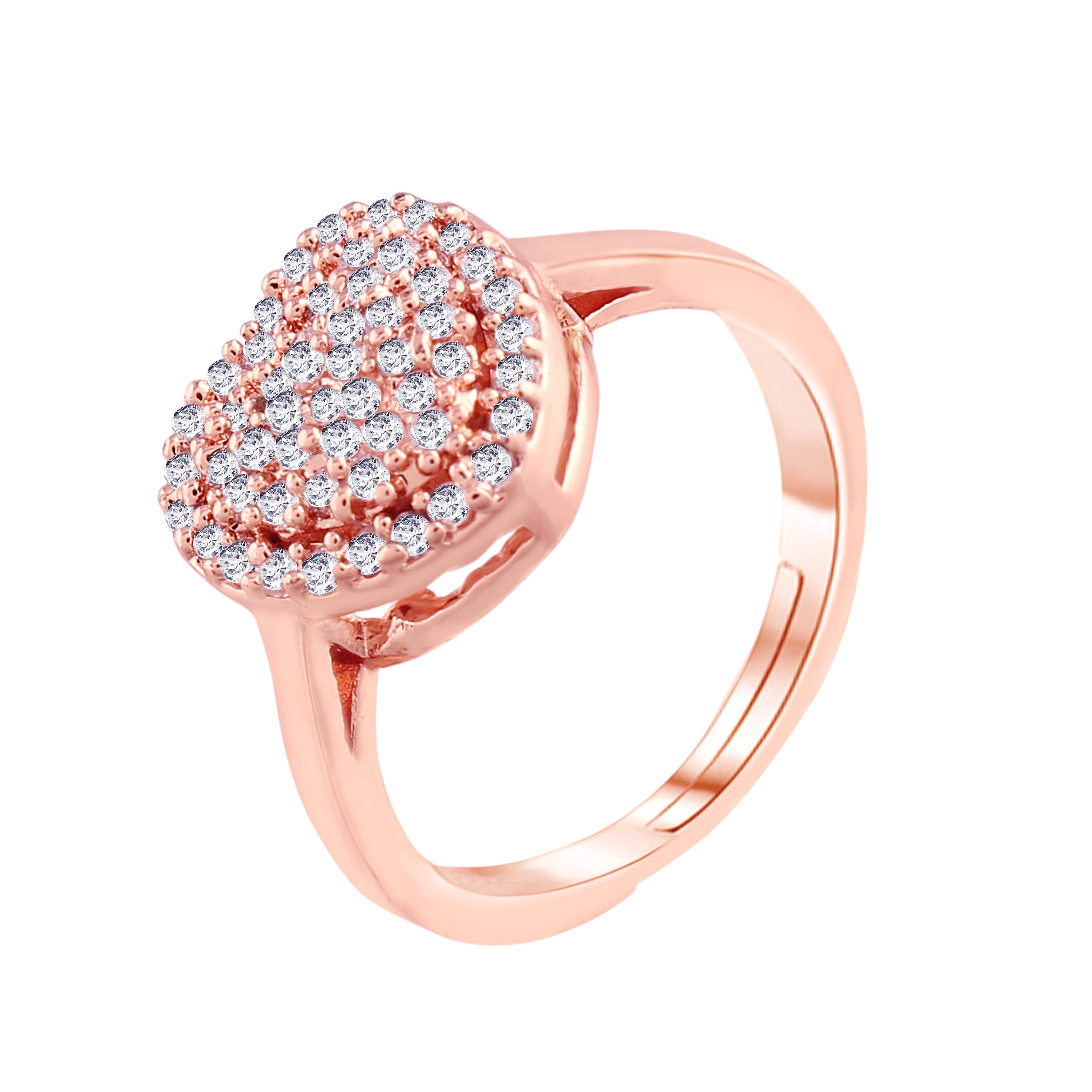 Women's Rose Gold Crystal AD Sparkling Heart Shaped Finger Ring - I Jewels