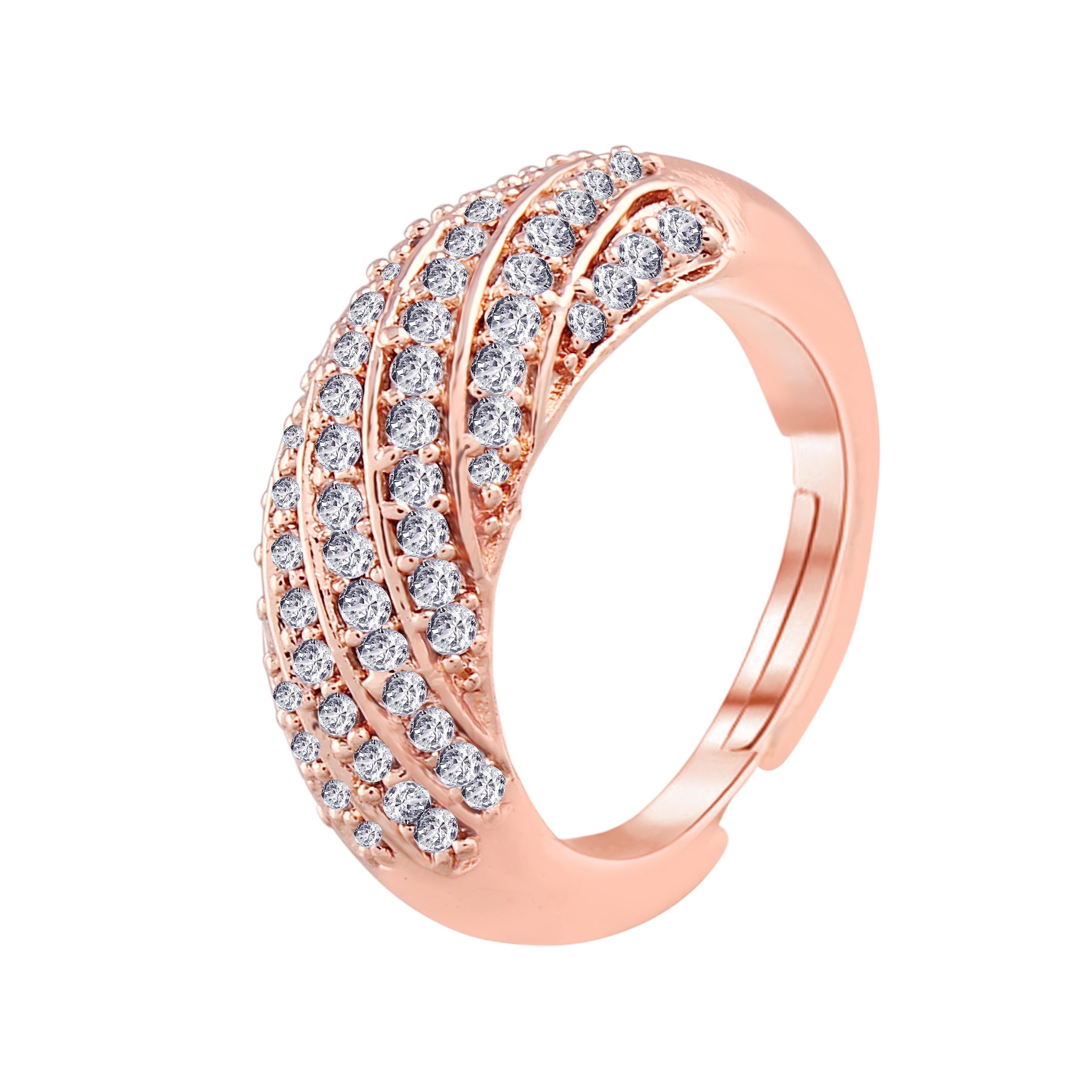 Women's Rose Gold Crystal AD Sparkling Adjustable Finger Ring - I Jewels