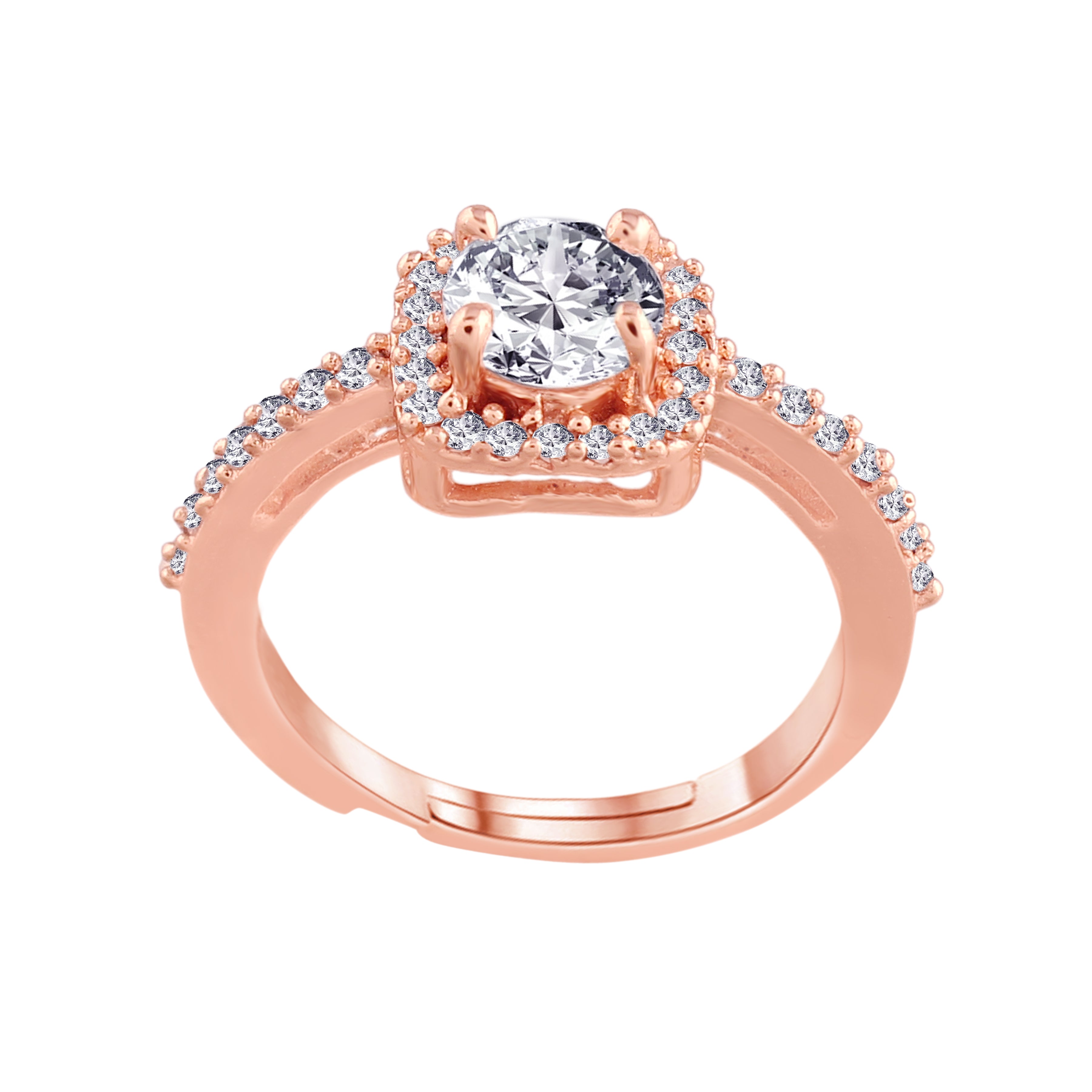 Women's Rose Gold Crystal AD Sparkling Adjustable Finger Ring - I Jewels