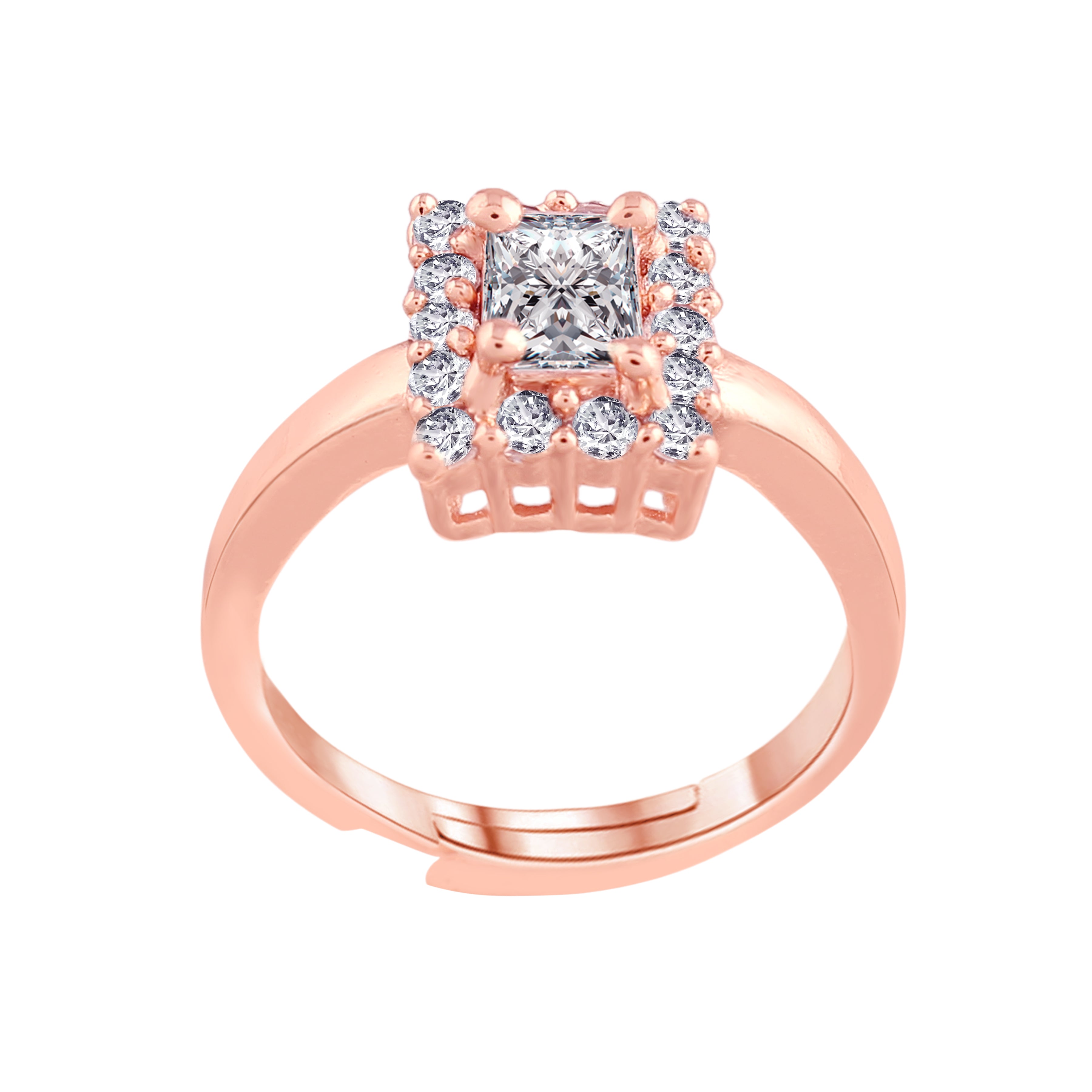 Women's Rose Gold Crystal AD Sparkling Heart Shaped Finger Ring - I Jewels
