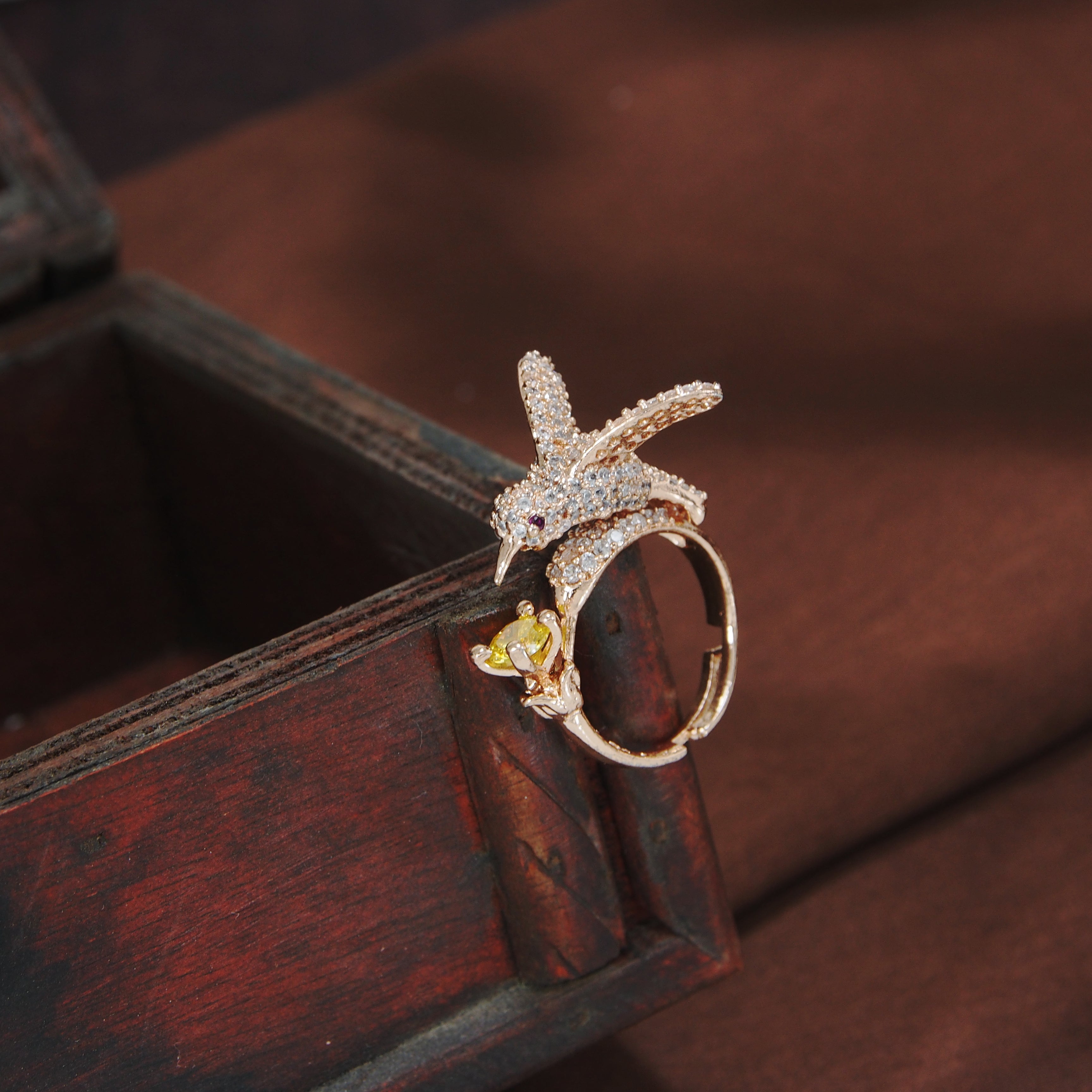 Women's Rose Gold Crystal AD Sparkling  Birds Finger Ring - I Jewels