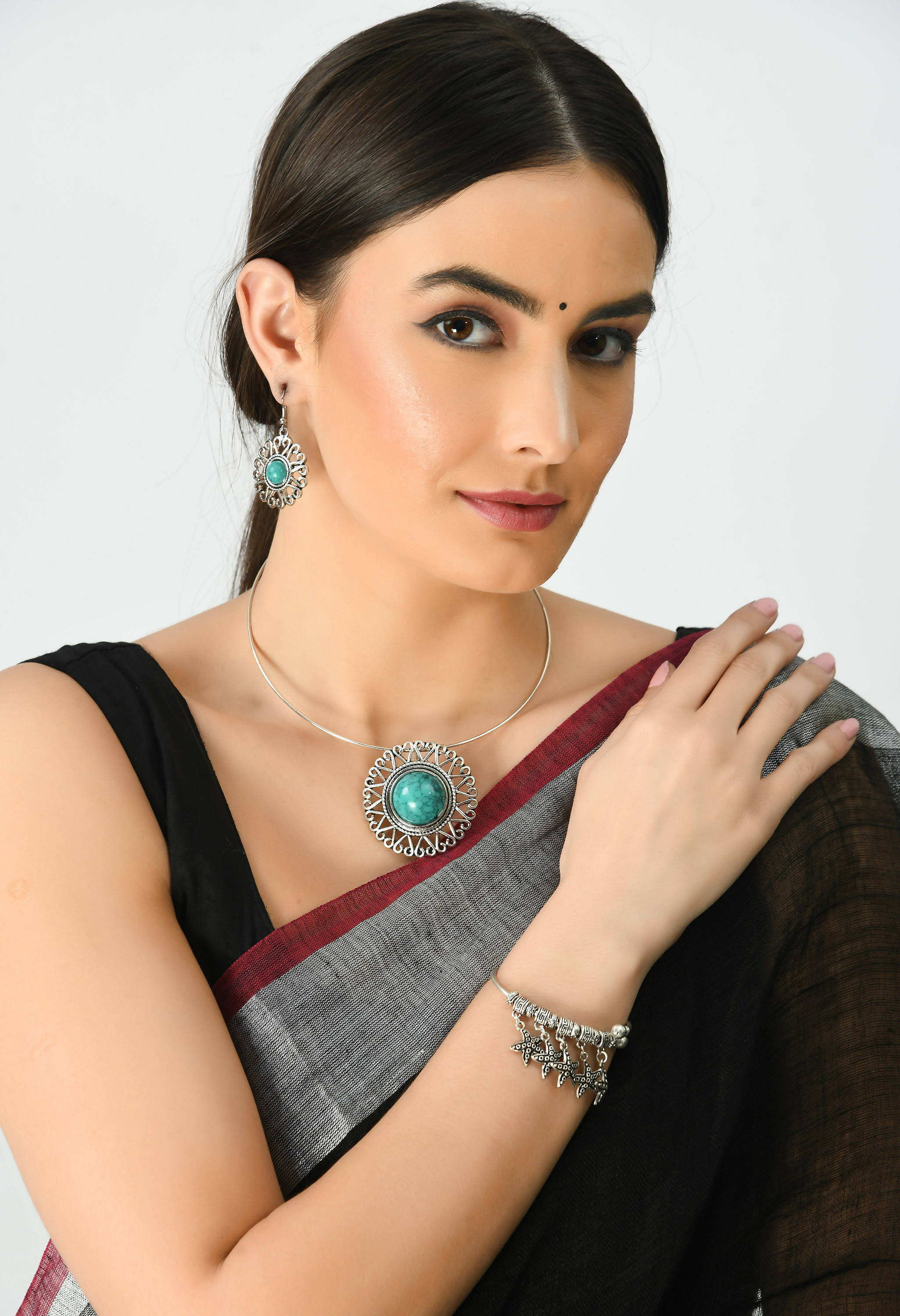 Kamal Johar Traditional Hasli Design Nacklace With Earrings & Bracelet Jkms_097