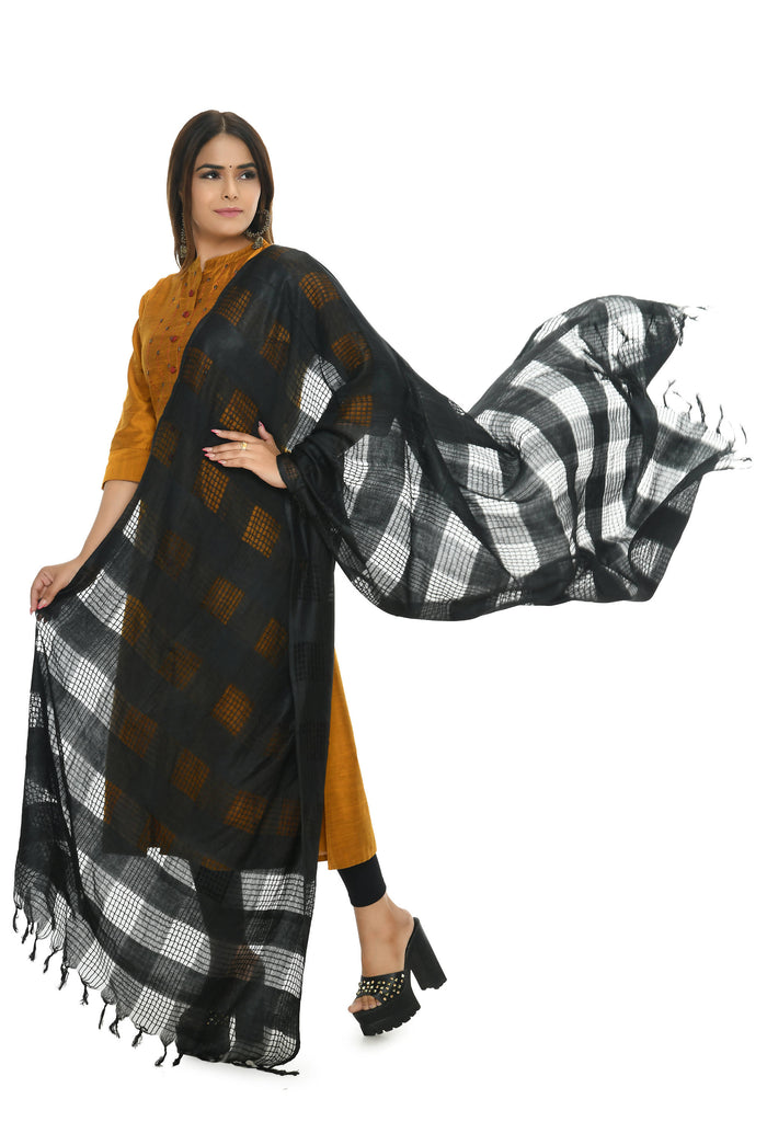 Women's Black Window Design Cotton Dupatta Mfd0016