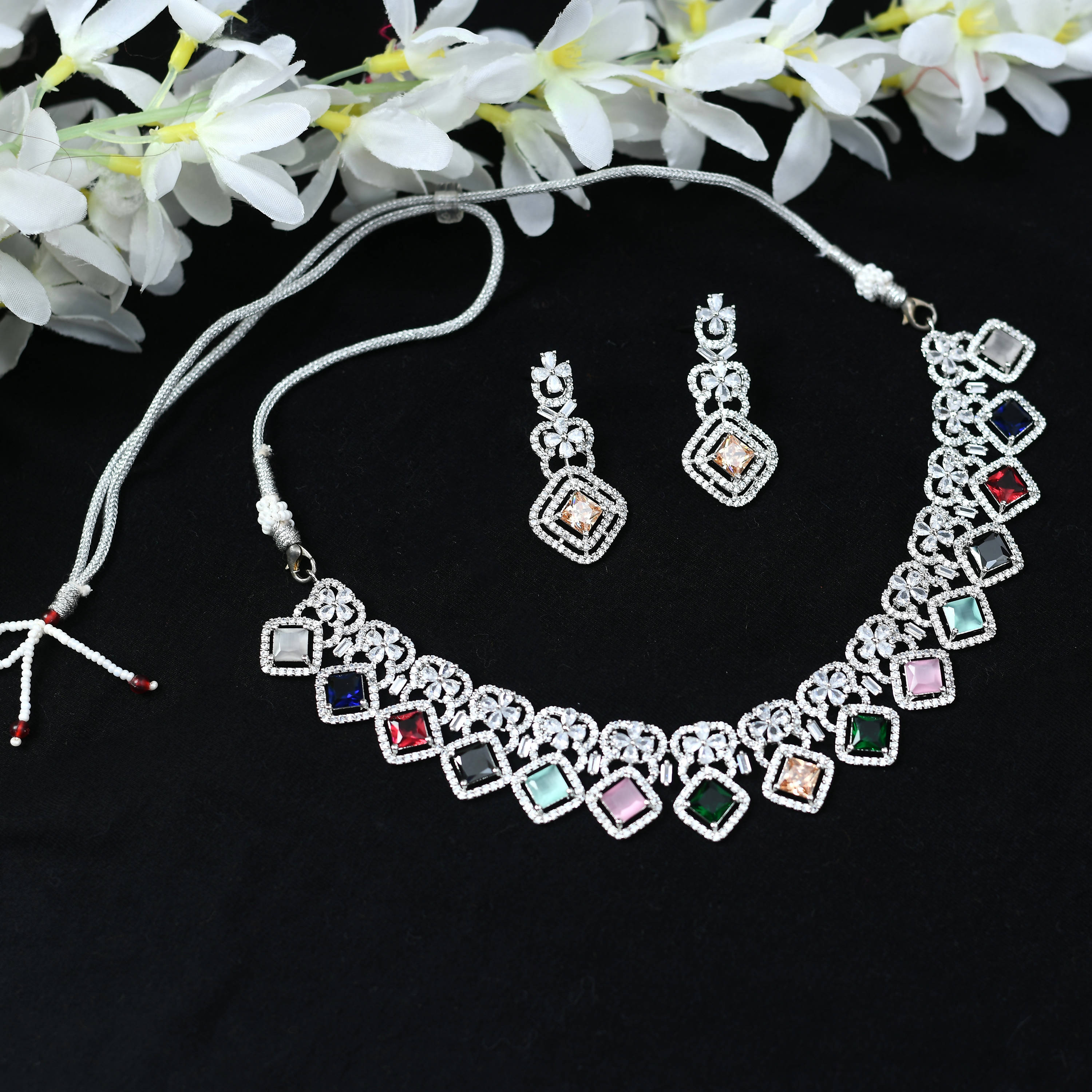 Kamal Johar American Diamond Silver-Plated Multi Jewellery Set Jkms_065
