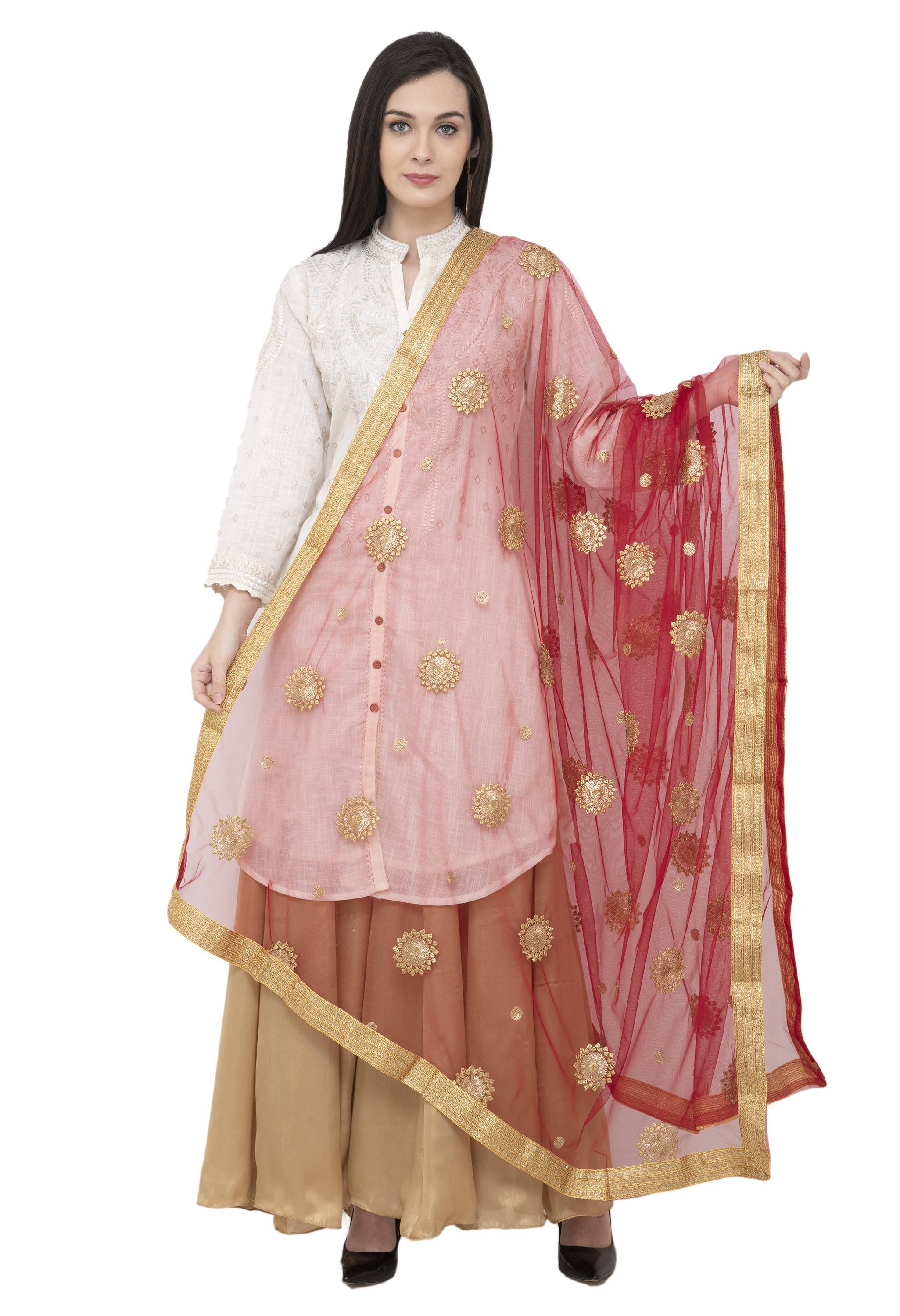 A R SILK Net Zari Flower Fancy Dupatta Mehroon Color Dupatta or Chunni