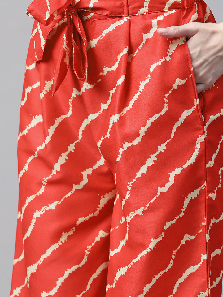 Women's Trendy Stylish Red Printed Full Sleeve V Neck Dress