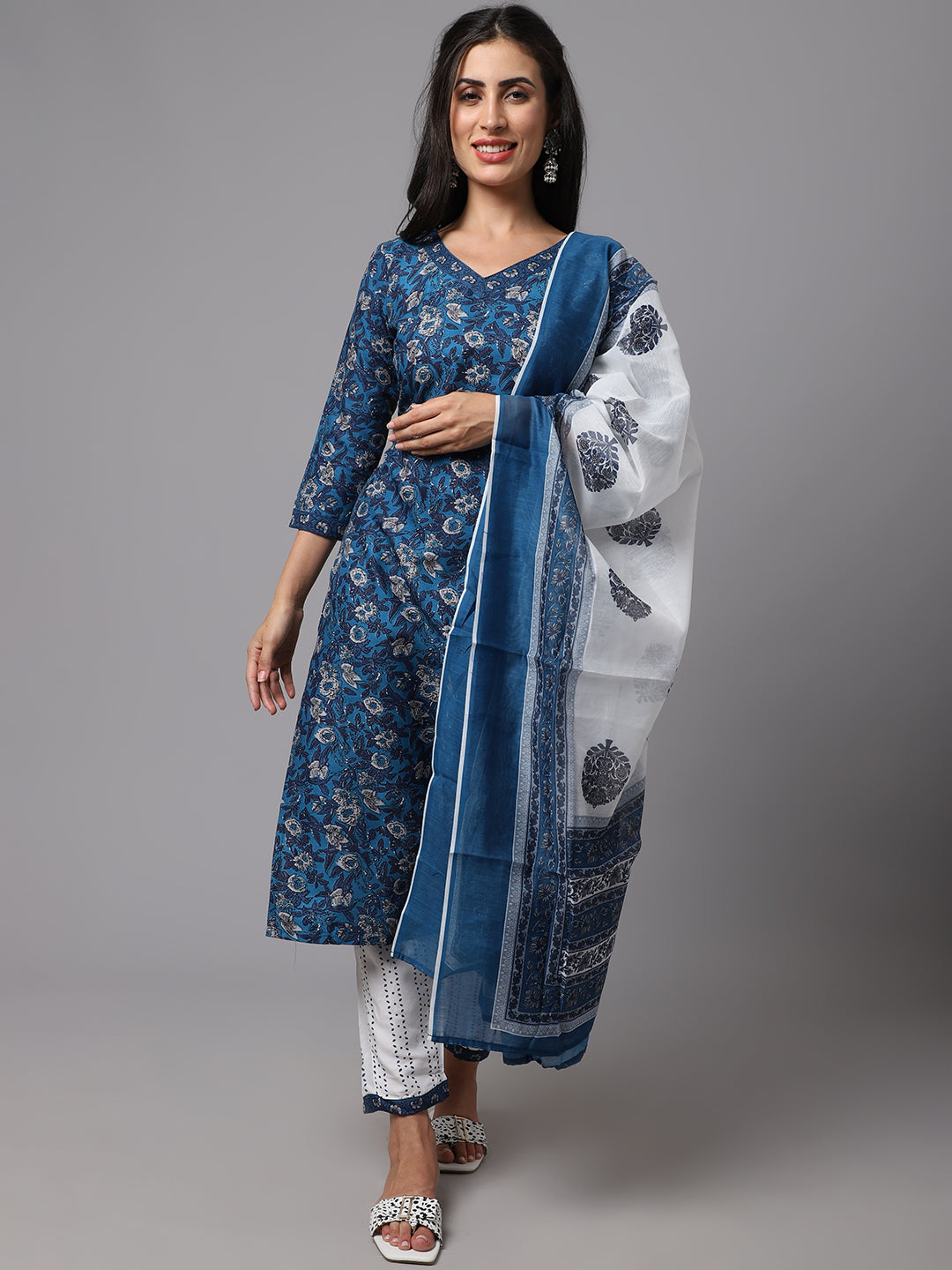 Women's Blue  Color  Printed Kurta and Pant Set with Dupatta