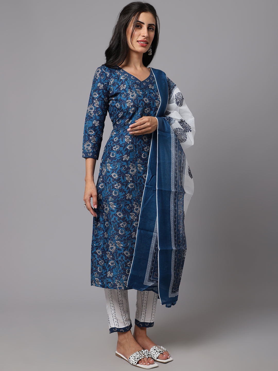 Women's Blue  Color  Printed Kurta and Pant Set with Dupatta