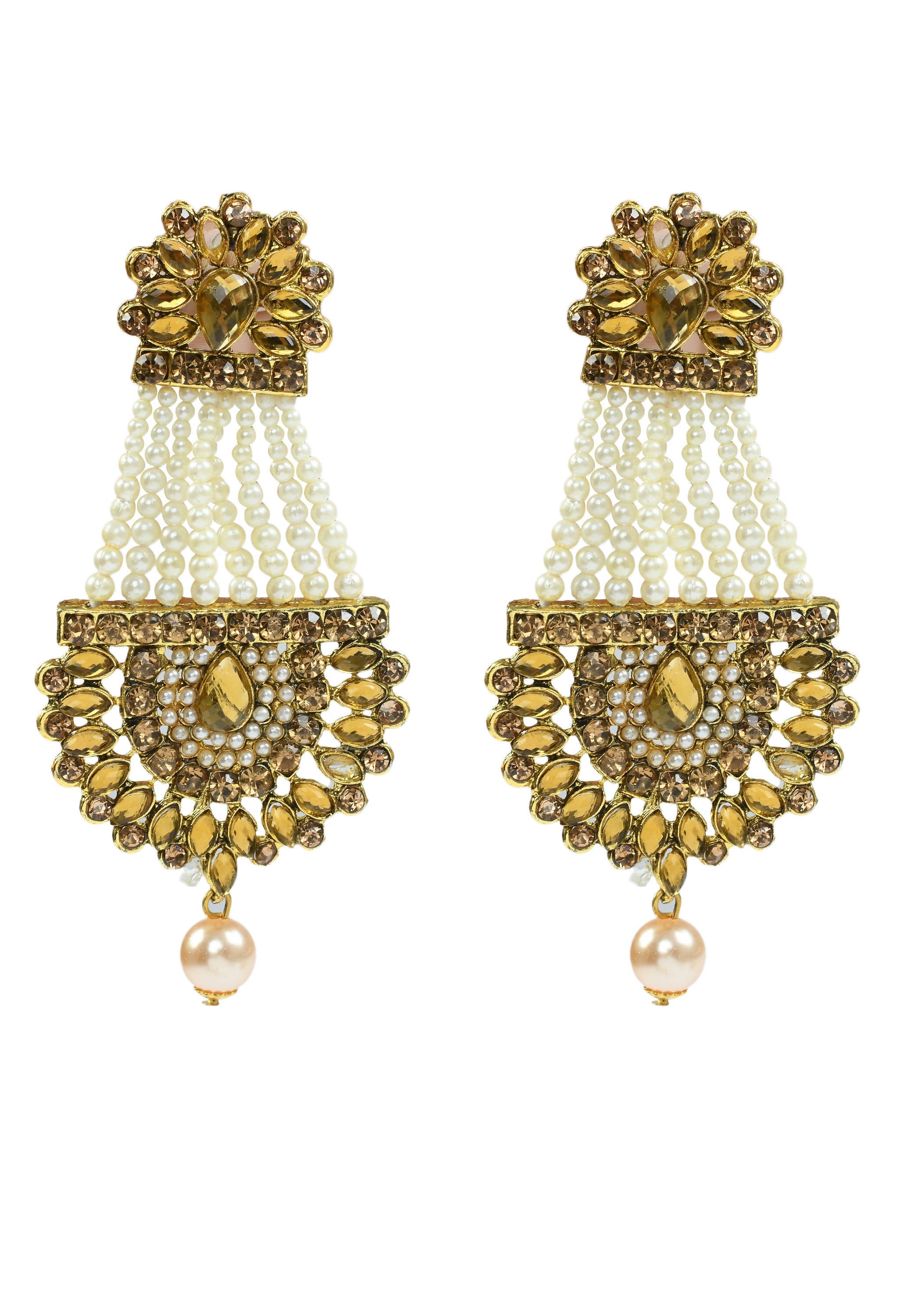 Kamal Johar Golden Kundan & Pearls Earrings with Tikka Jker_107