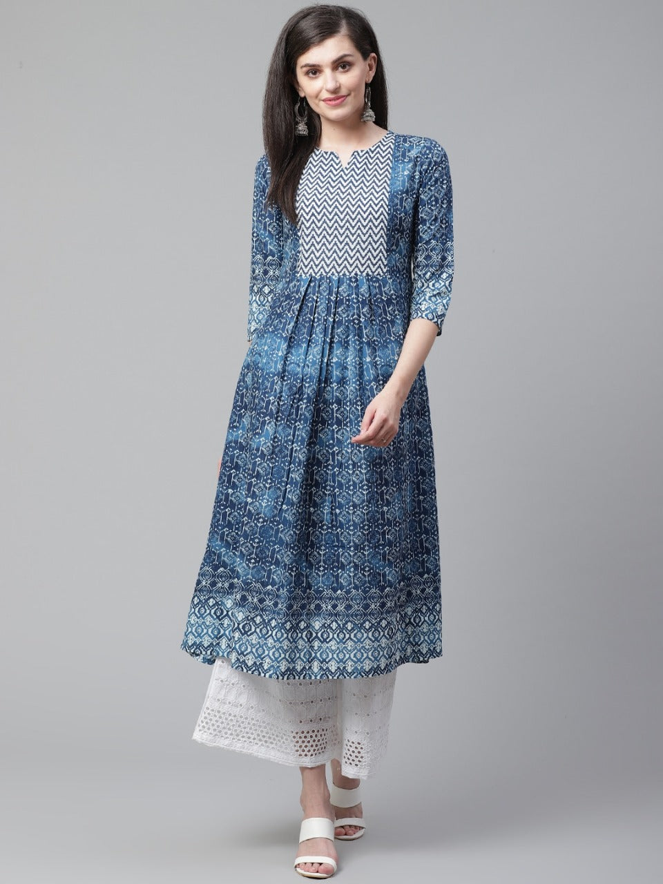 Women's Blue Cotton Printed Party Wear/Casual Wear Only Kurti - Vamika