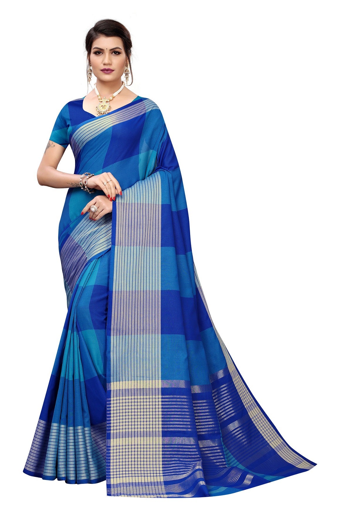 Women's Vamika Blue Cotton Silk Weaving Saree - Vamika