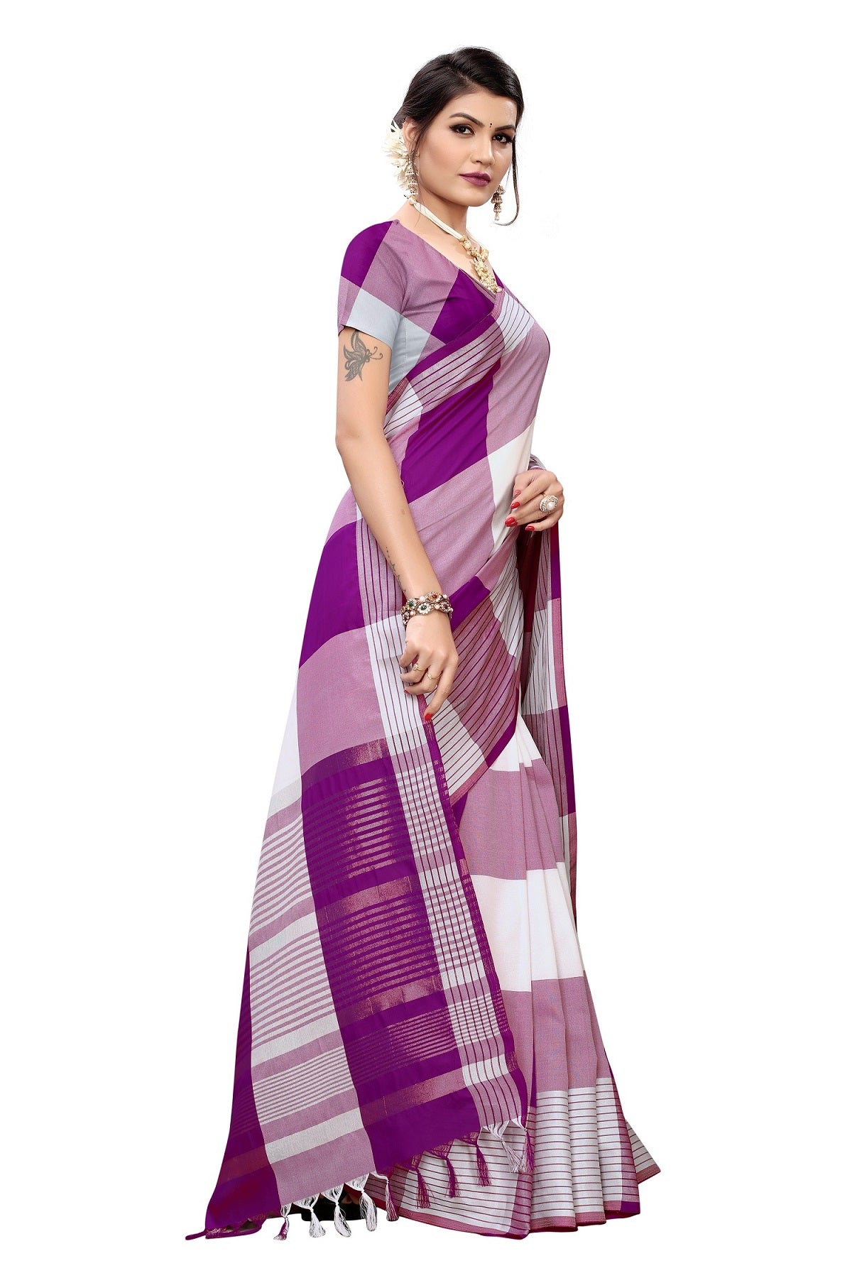 Women's Vamika Wine Cotton Silk Weaving Saree - Vamika