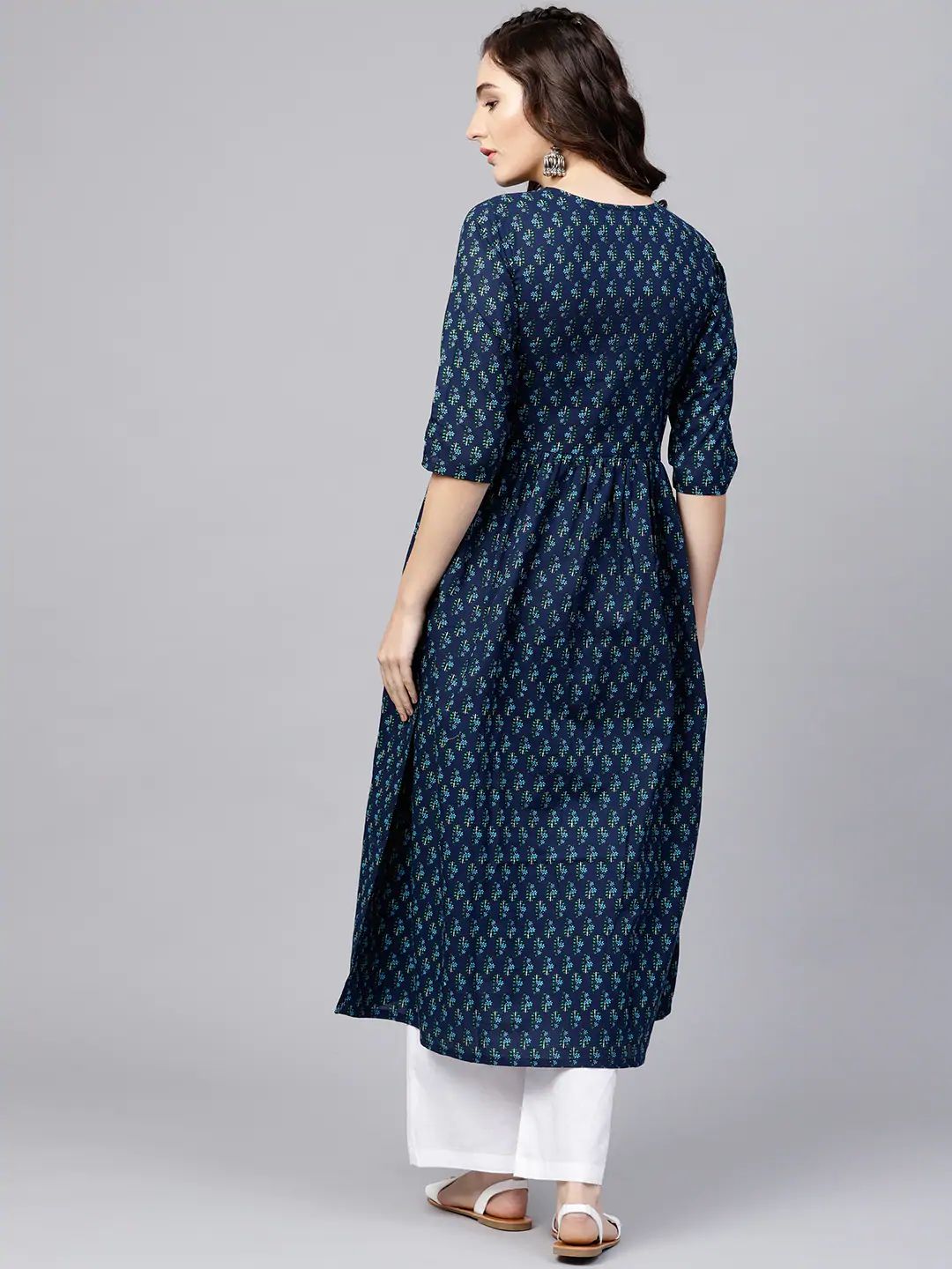 Women's Navy Blue Printed Cotton Party Wear/Casual Wear Kurta Set/Suit (2Pieces) - Vamika
