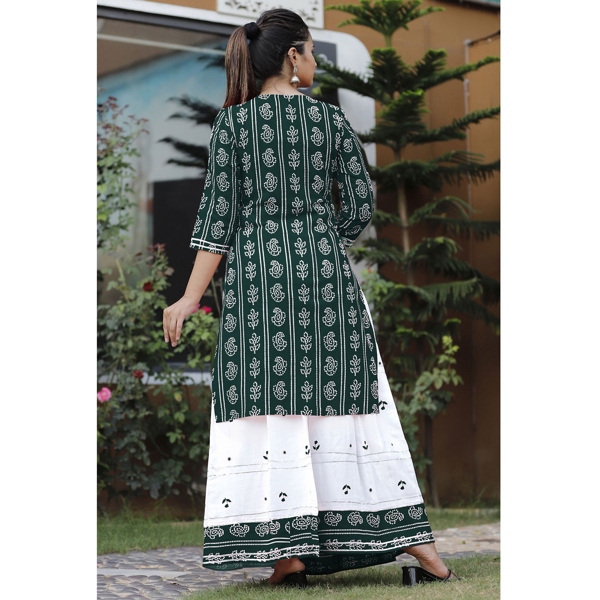 Women's Green Rayon Gota Patti Work Kurti With Skirt Suit- Vamika