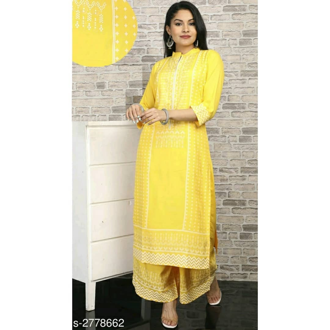 Women's Yellow Emboidery Rayon Party Wear/Casual Wear Kurta Set/Suit- Vamika