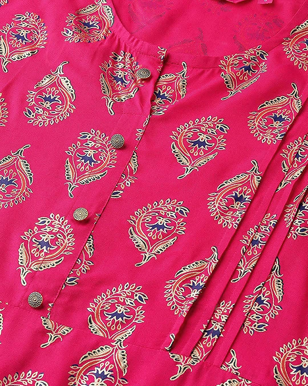 Women's Pink Printed Rayon Party Wear/Casual Wear Kurta Set/Suit- Vamika