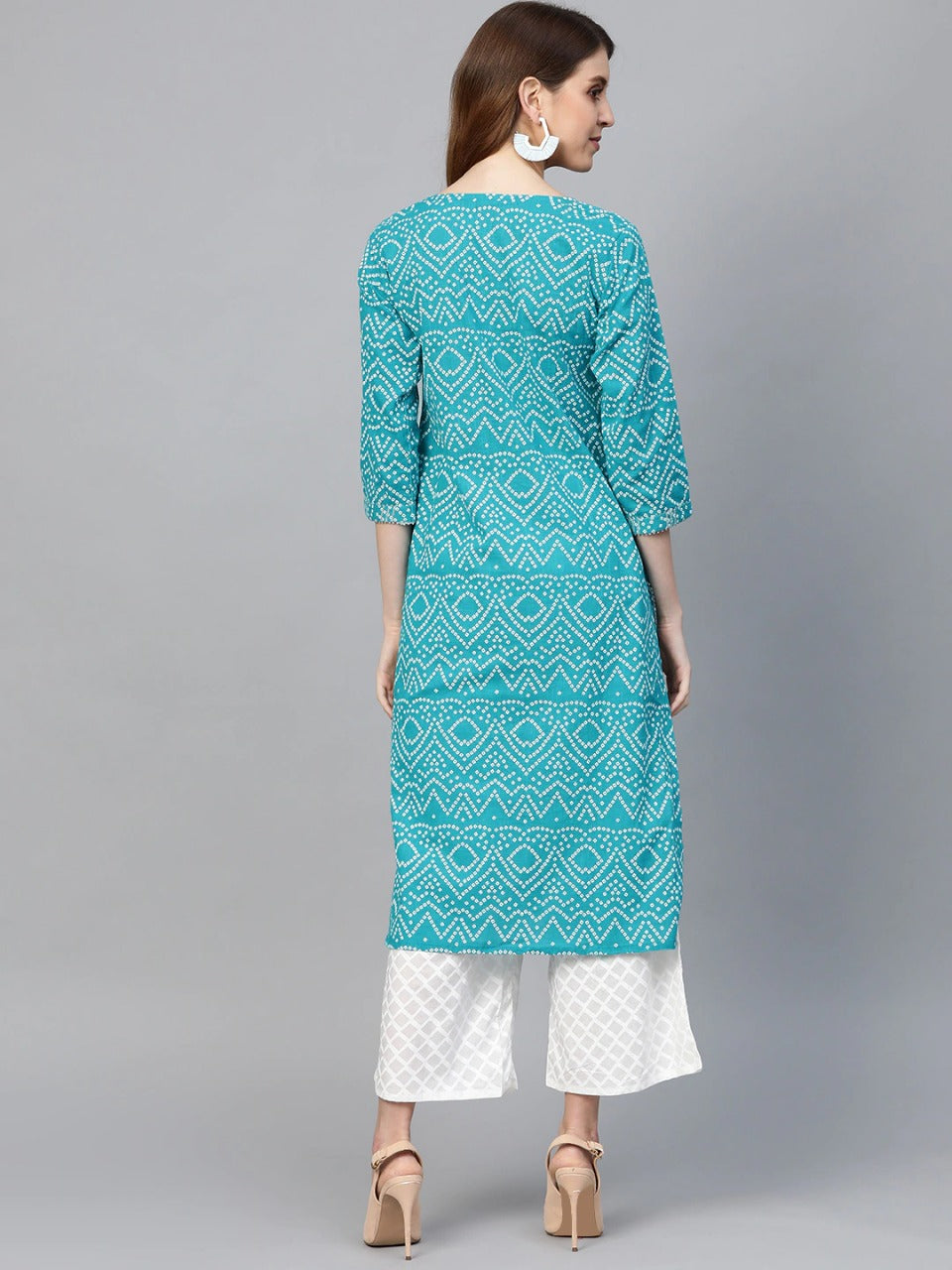 Women's Sky Blue Printed Cotton Party Wear/Casual Wear Kurta Set/Suit (2Pieces) - Vamika