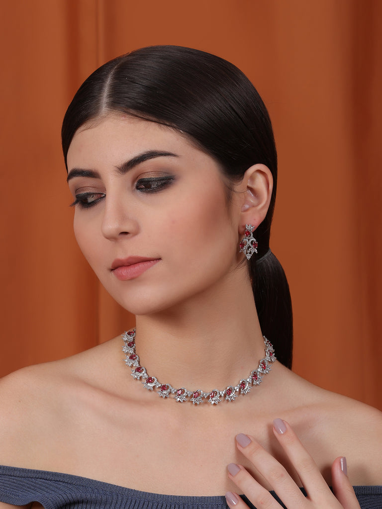 Women's Graceful American Diamond Necklace Set with Earrings