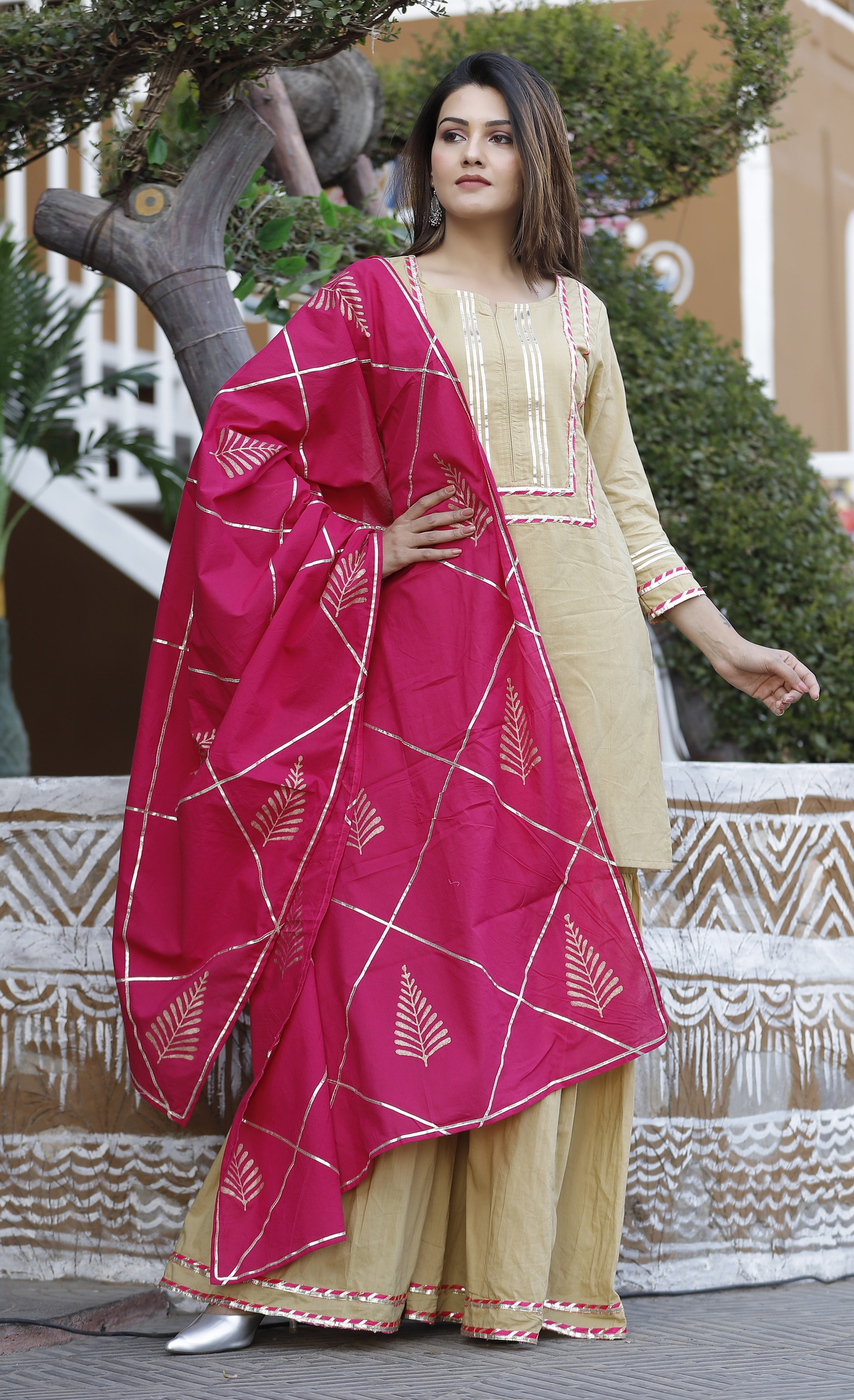 Women's Gota Patti Sharara Set With Pink Dupatta - Geeta Fashion