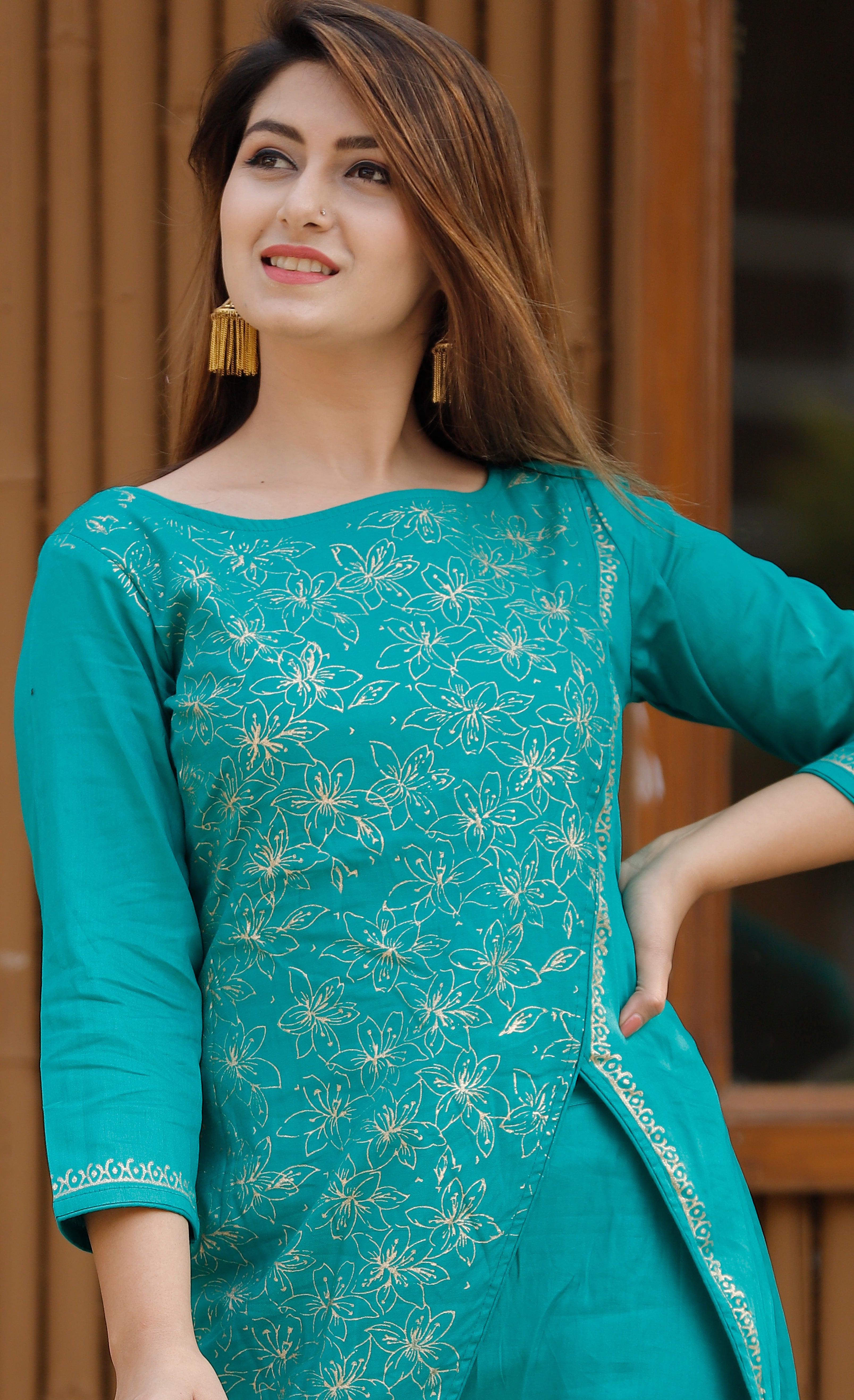 Women's Green A-Cut Kurta Pant Set - Geeta Fashion