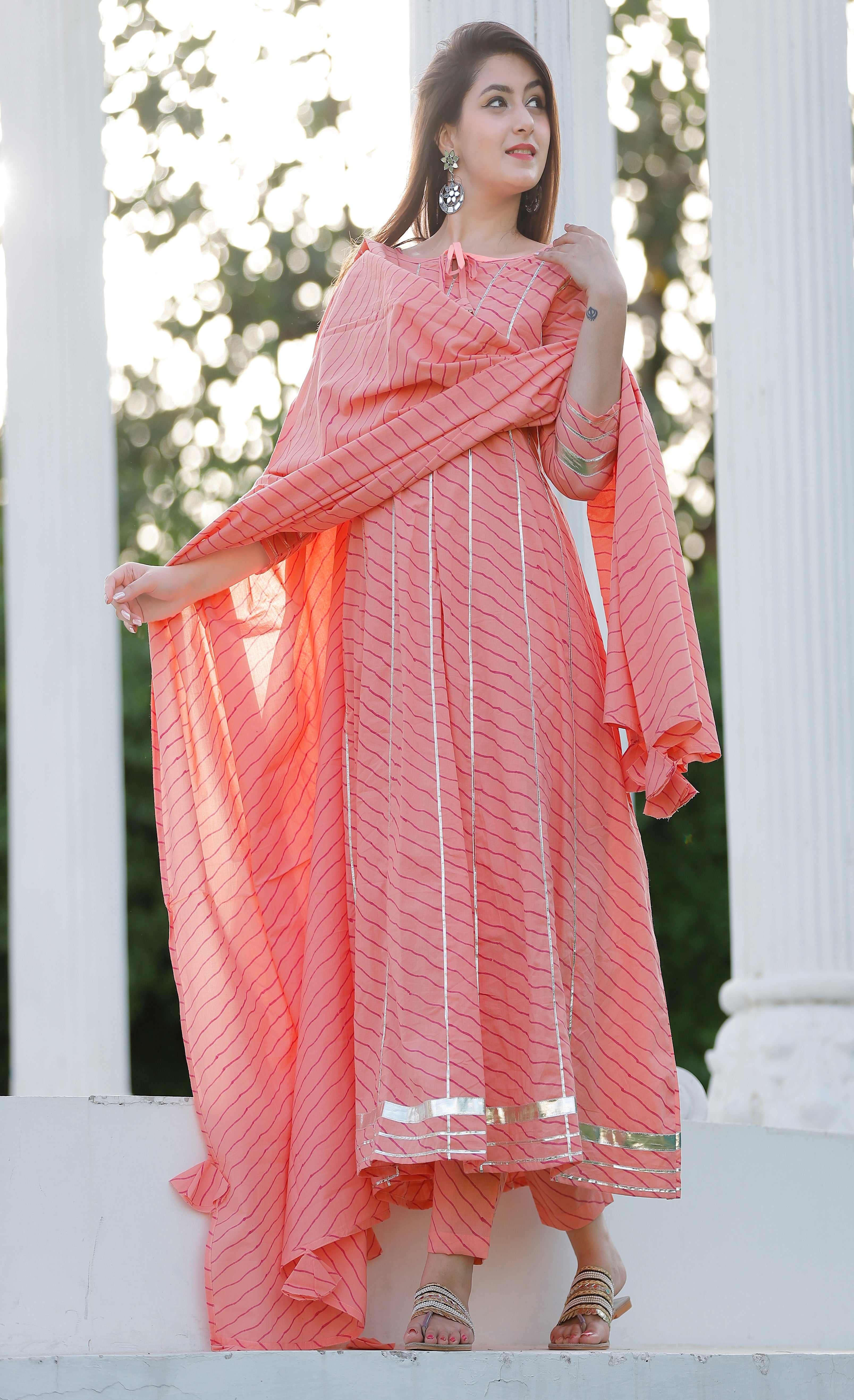 Women's Peach Anarkali Suit Set with Pants & Dupatta by Geeta Fashion- (3pcs set)