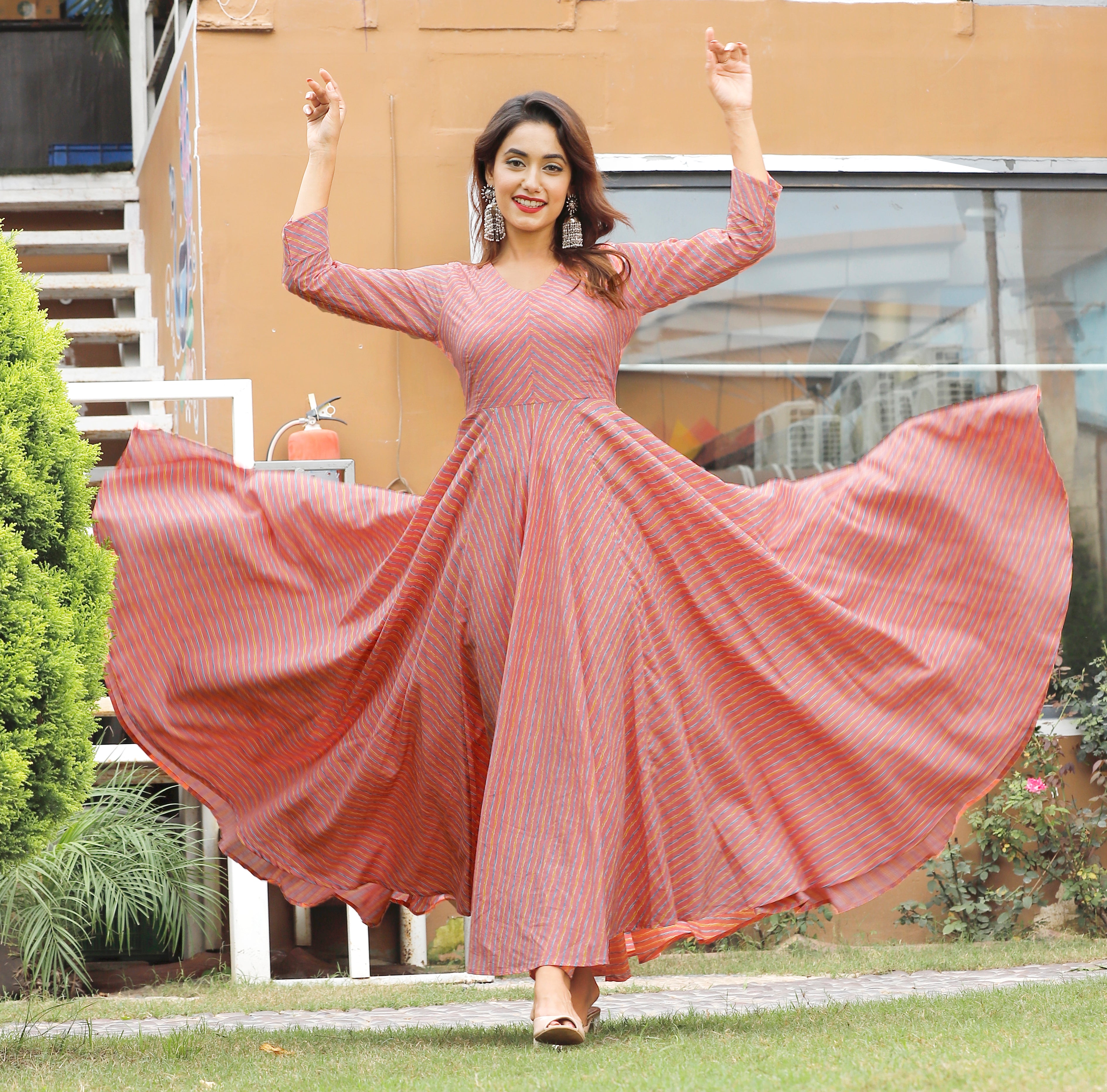 Women's Pink Leheriya Anarkali Set - Geeta Fashion