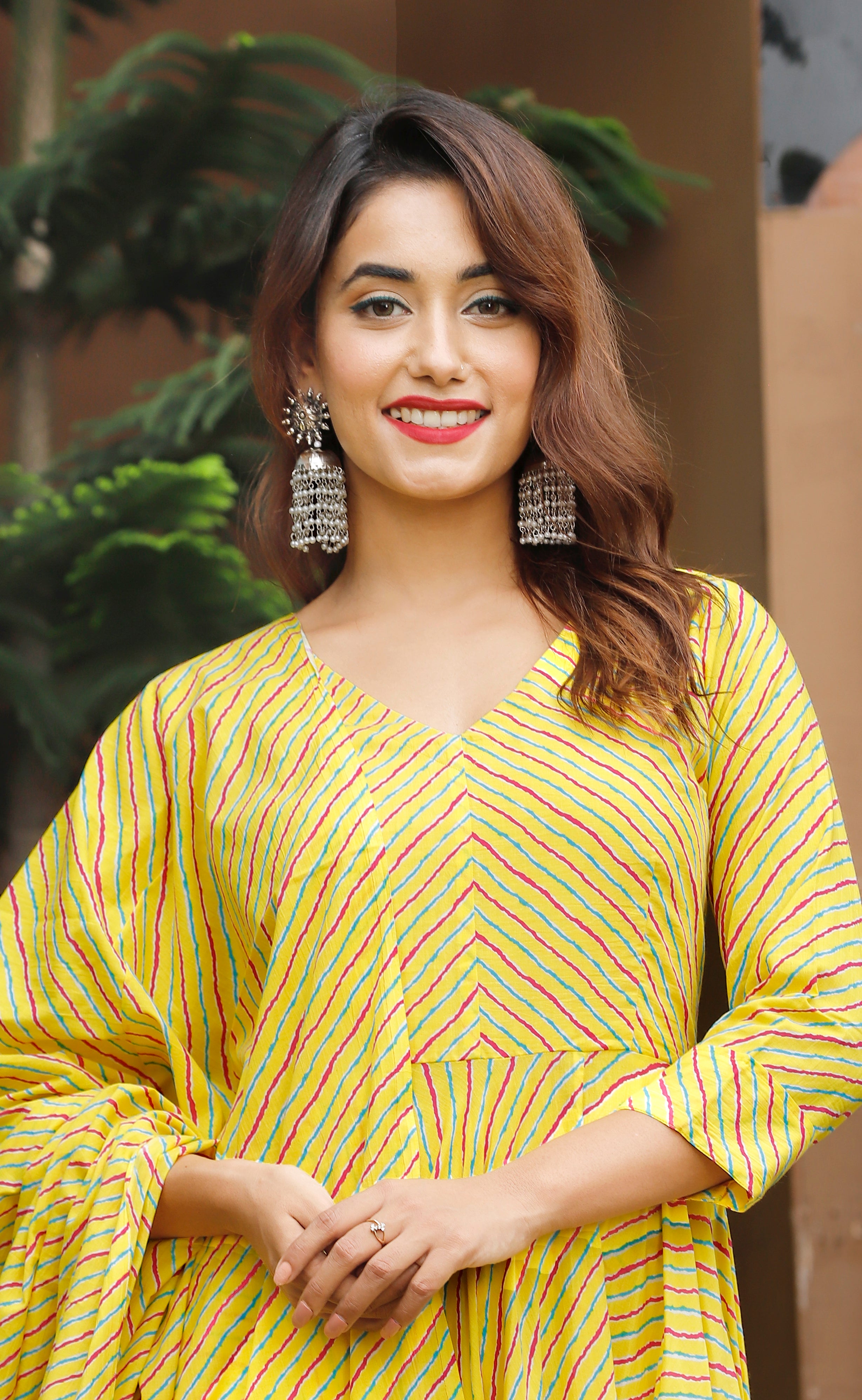 Women's Yellow Anarkali Suit set with Pants & Dupatta by Geeta Fashion- (3pcs set)