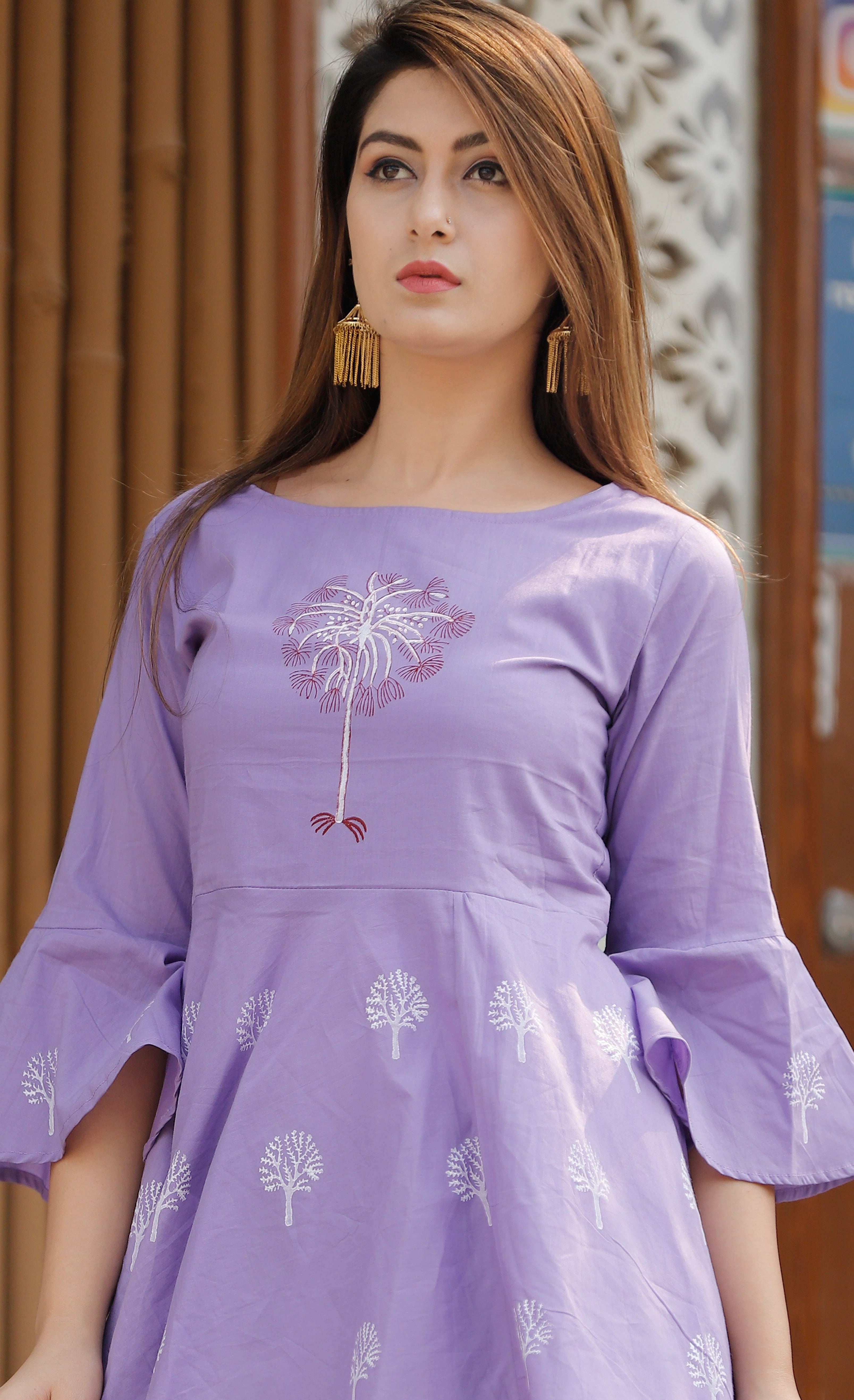 Women's Purple Peplum Kurta And Lehenga Set - Geeta Fashion