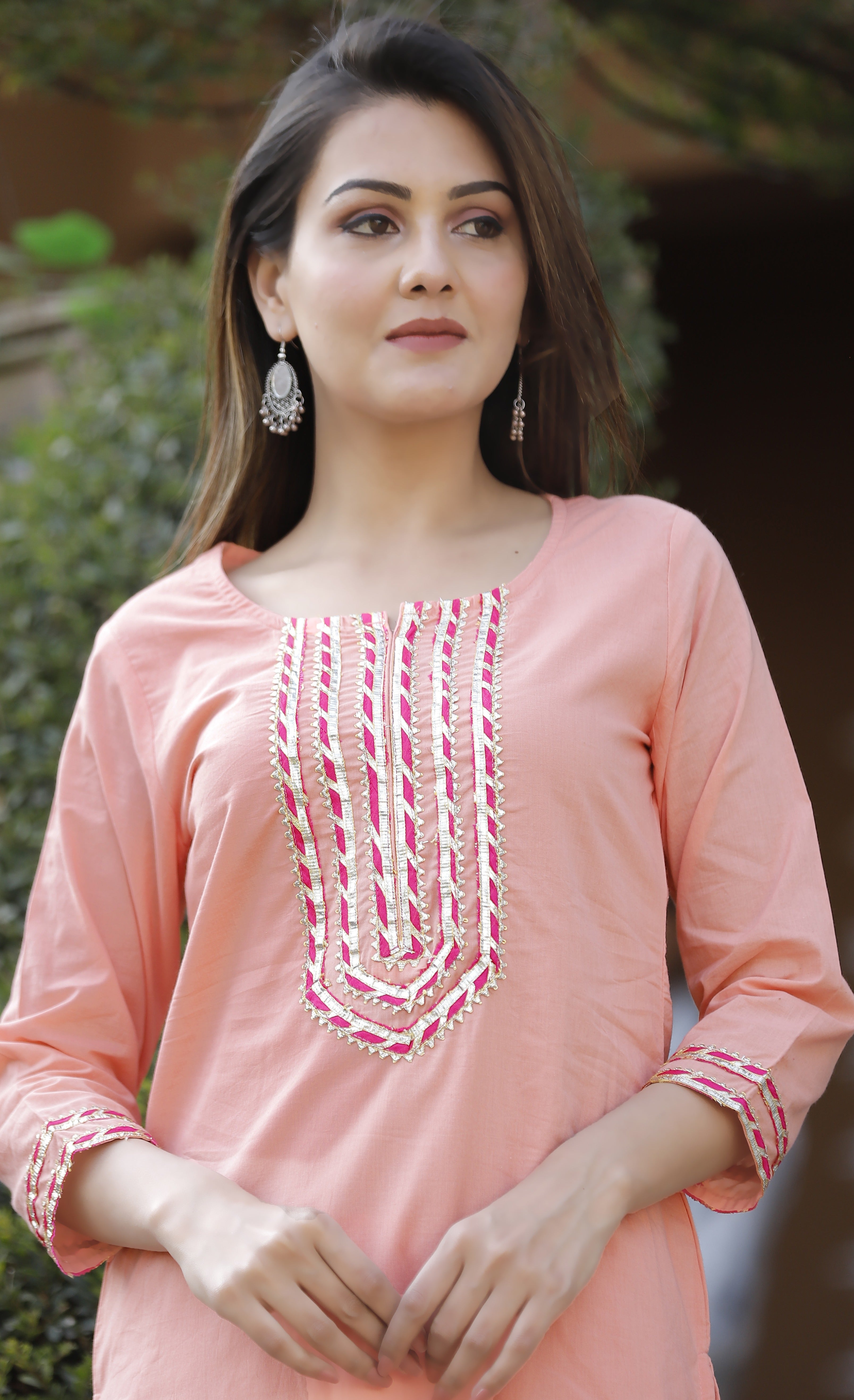 Women's Peach Block Print Sharara Set - Geeta Fashion