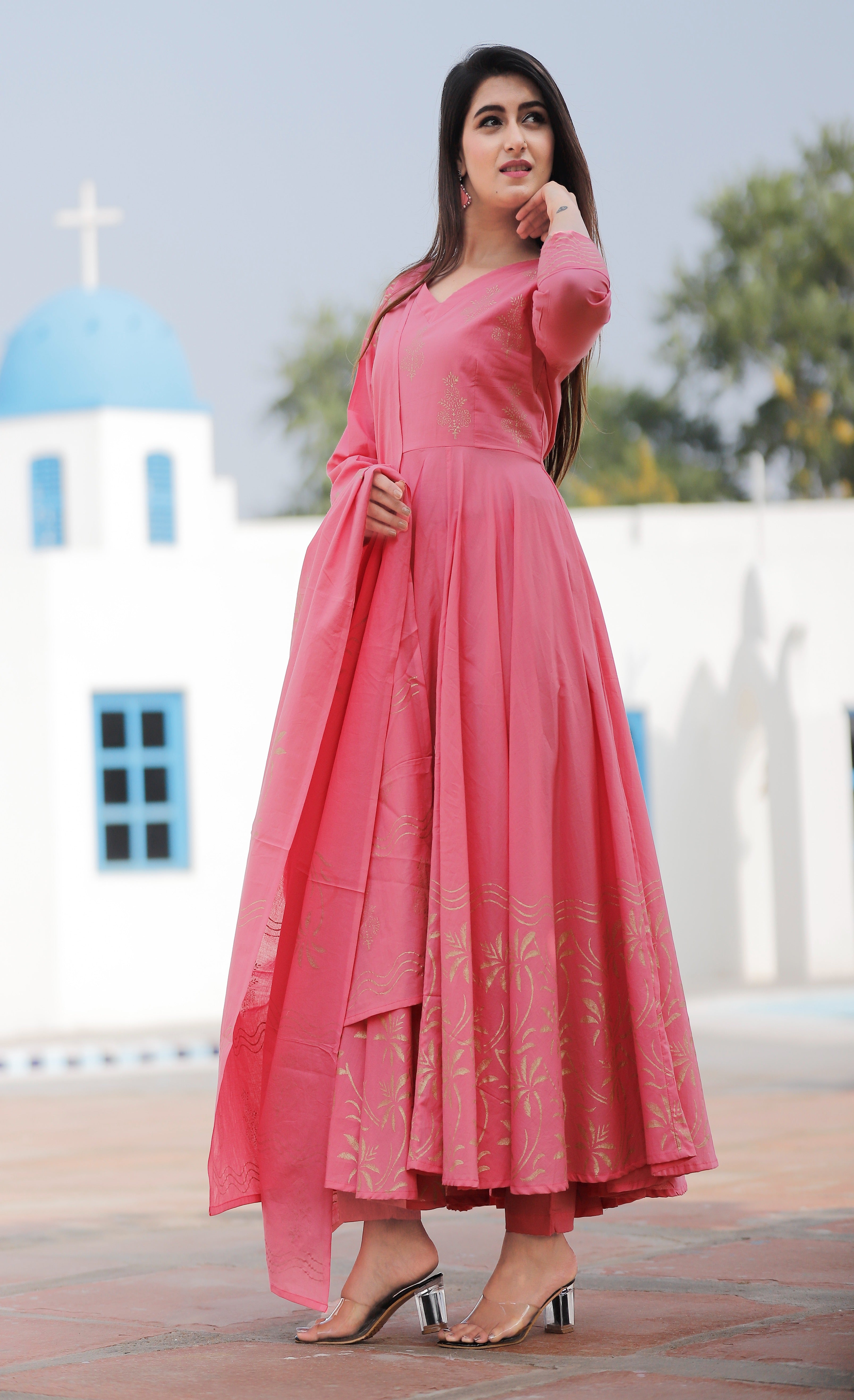 Women's Pink Hand Block Kurta Pant Set - Geeta Fashion