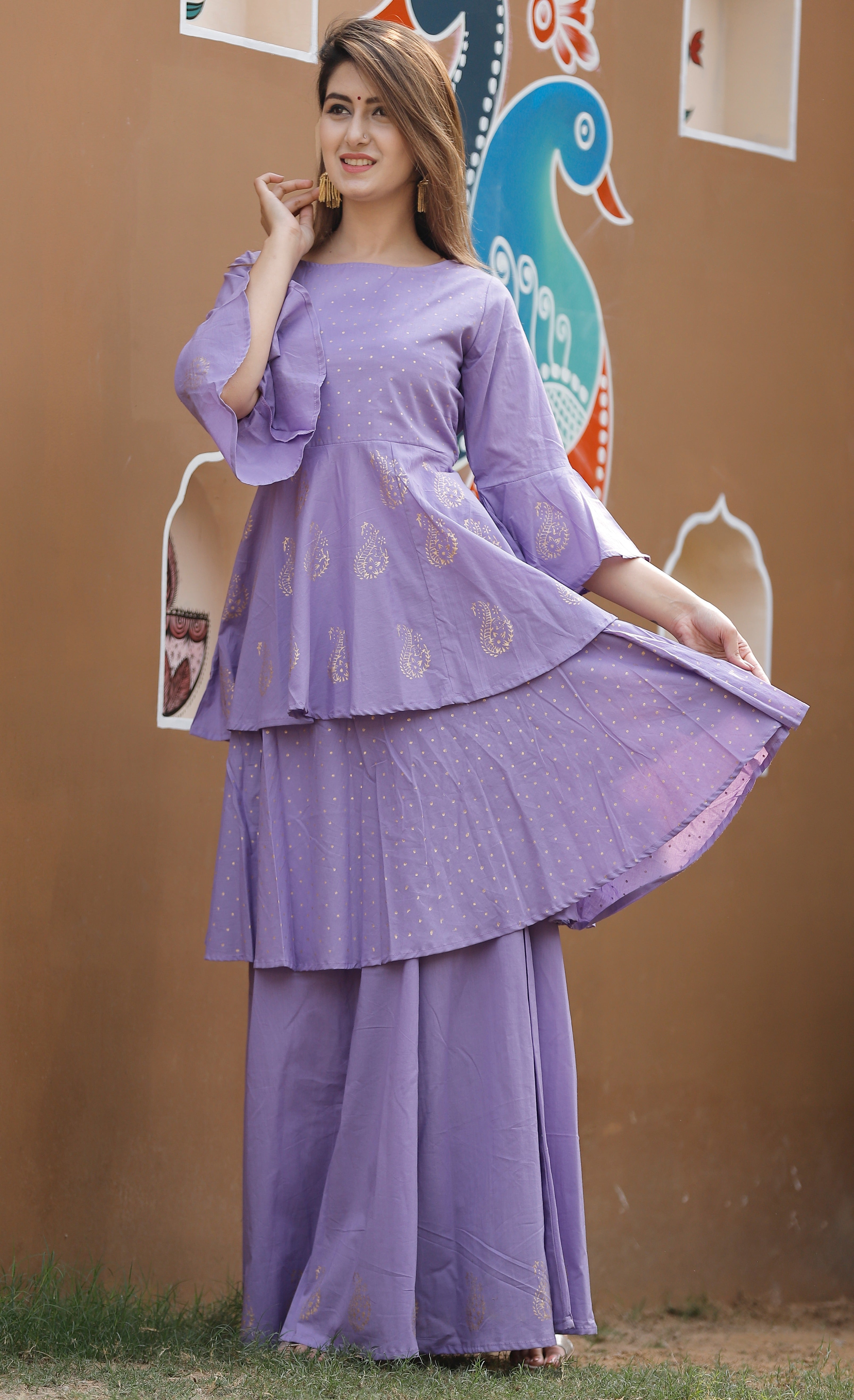 Women's Purple Kurta Lehenga Set - Geeta Fashion