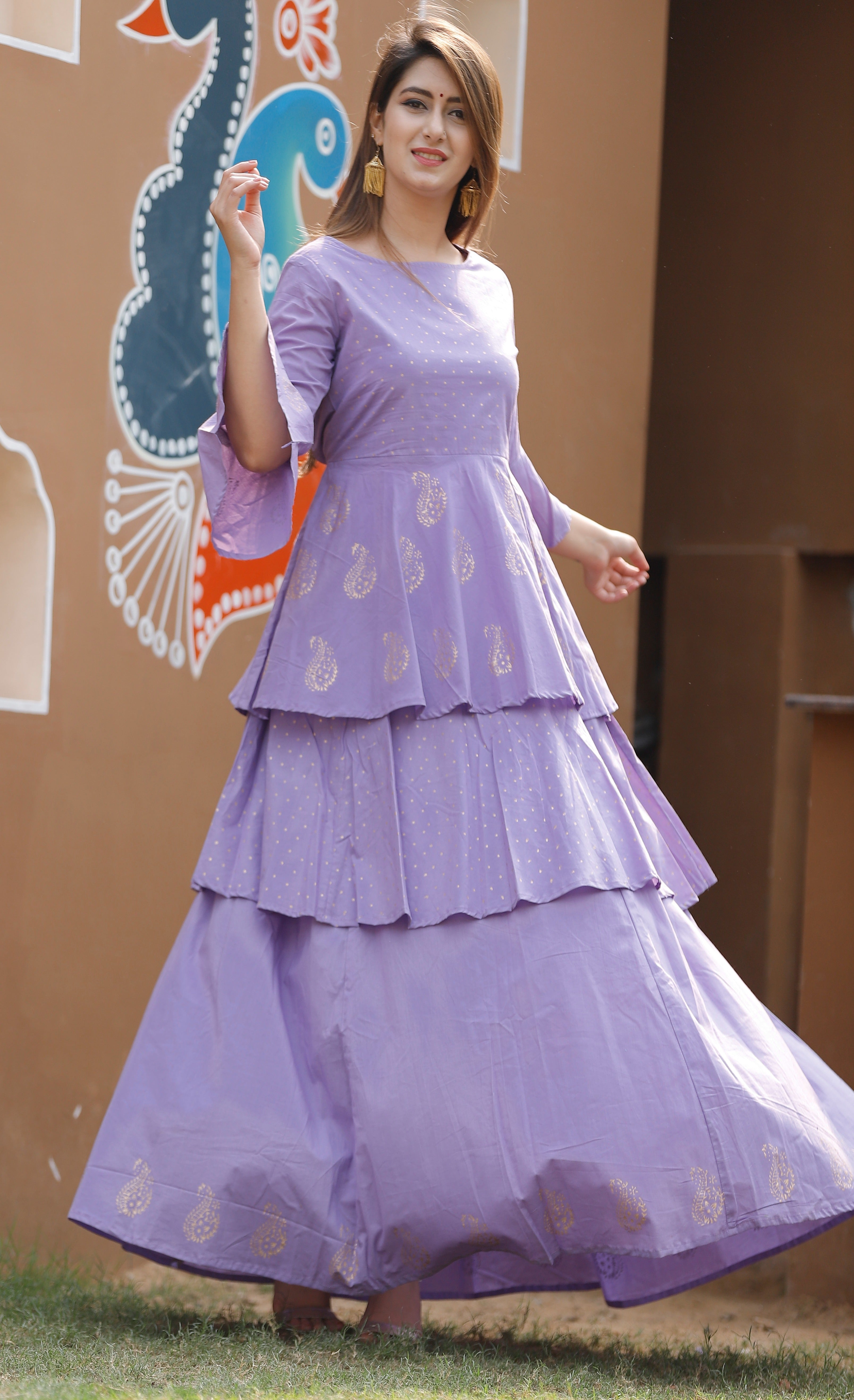 Women's Purple Kurta Lehenga Set - Geeta Fashion