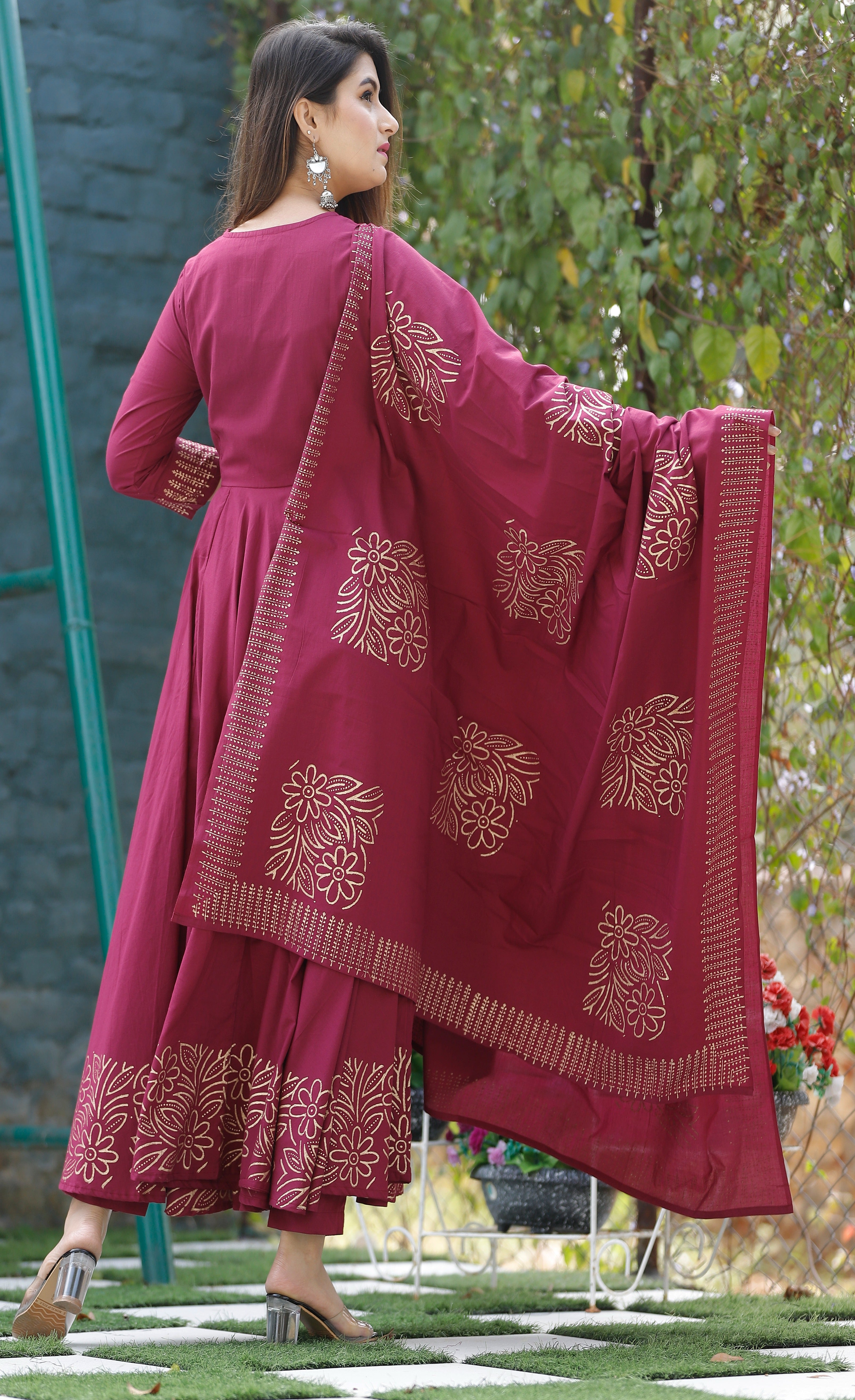 Women's Purple Anarkali Suit set with Pants & Dupatta by Geeta Fashion- (3pcs set)