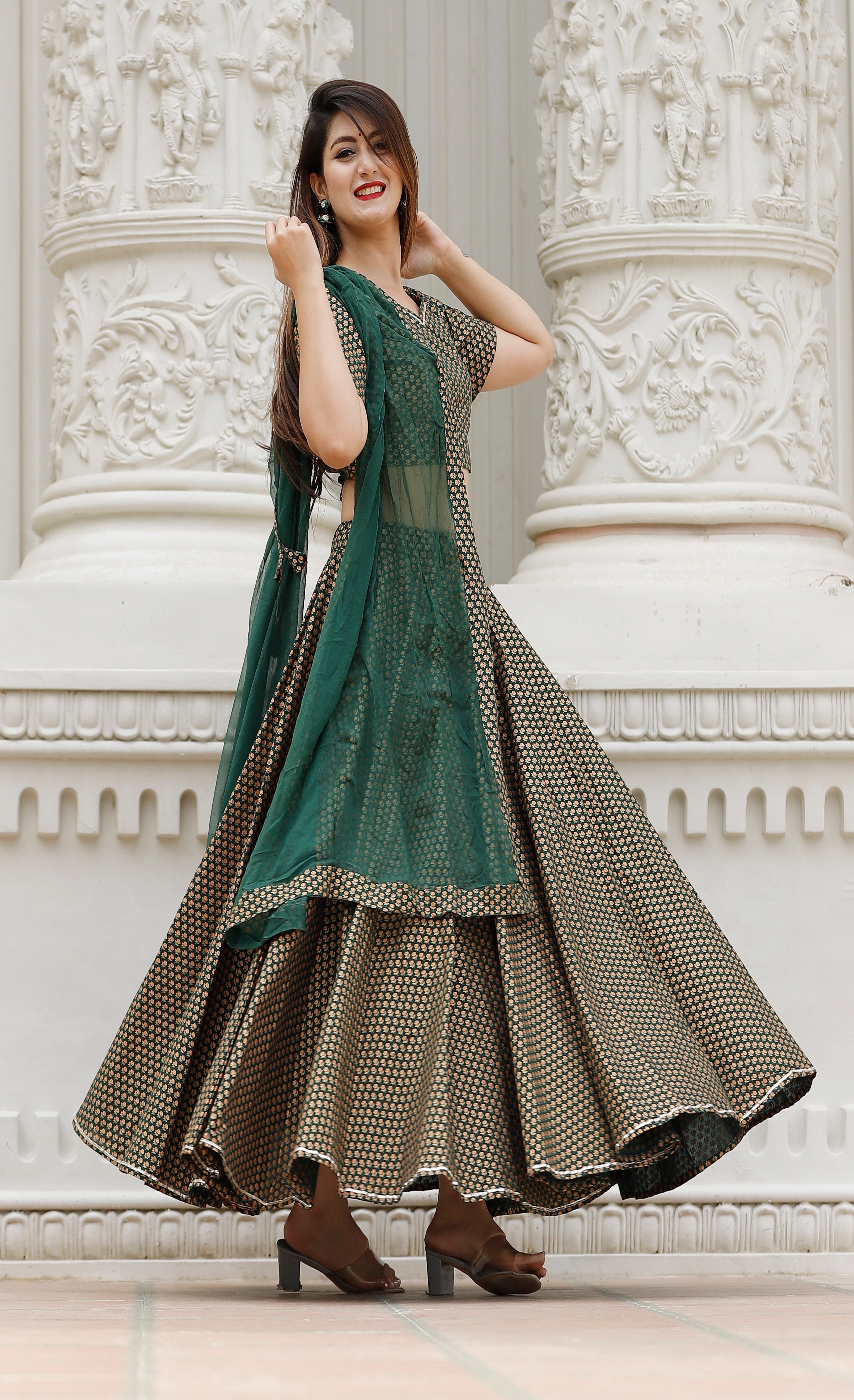 Women's Green Floral Lehenga Choli Set - Geeta Fashion