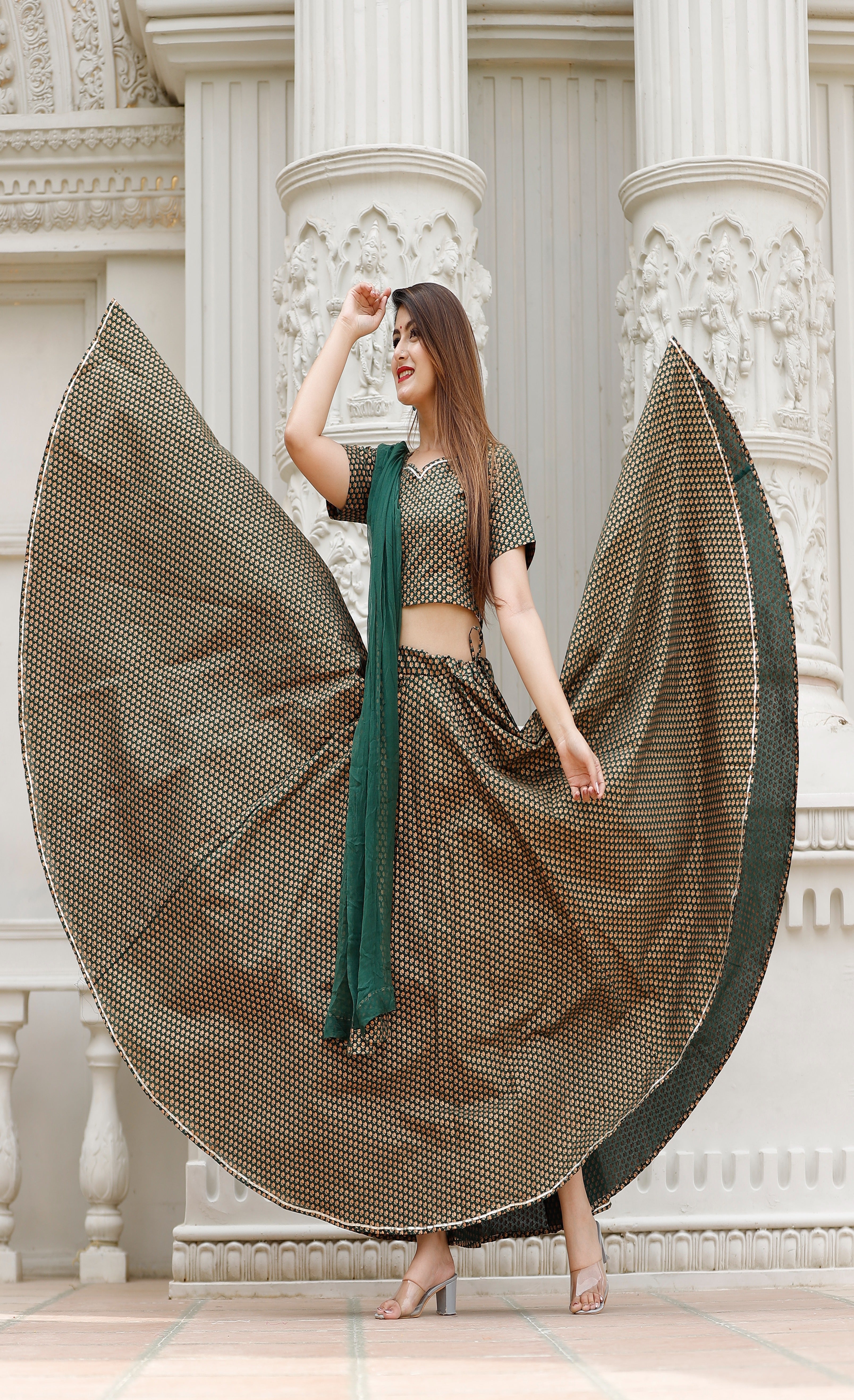 Women's Green Floral Lehenga Choli Set - Geeta Fashion