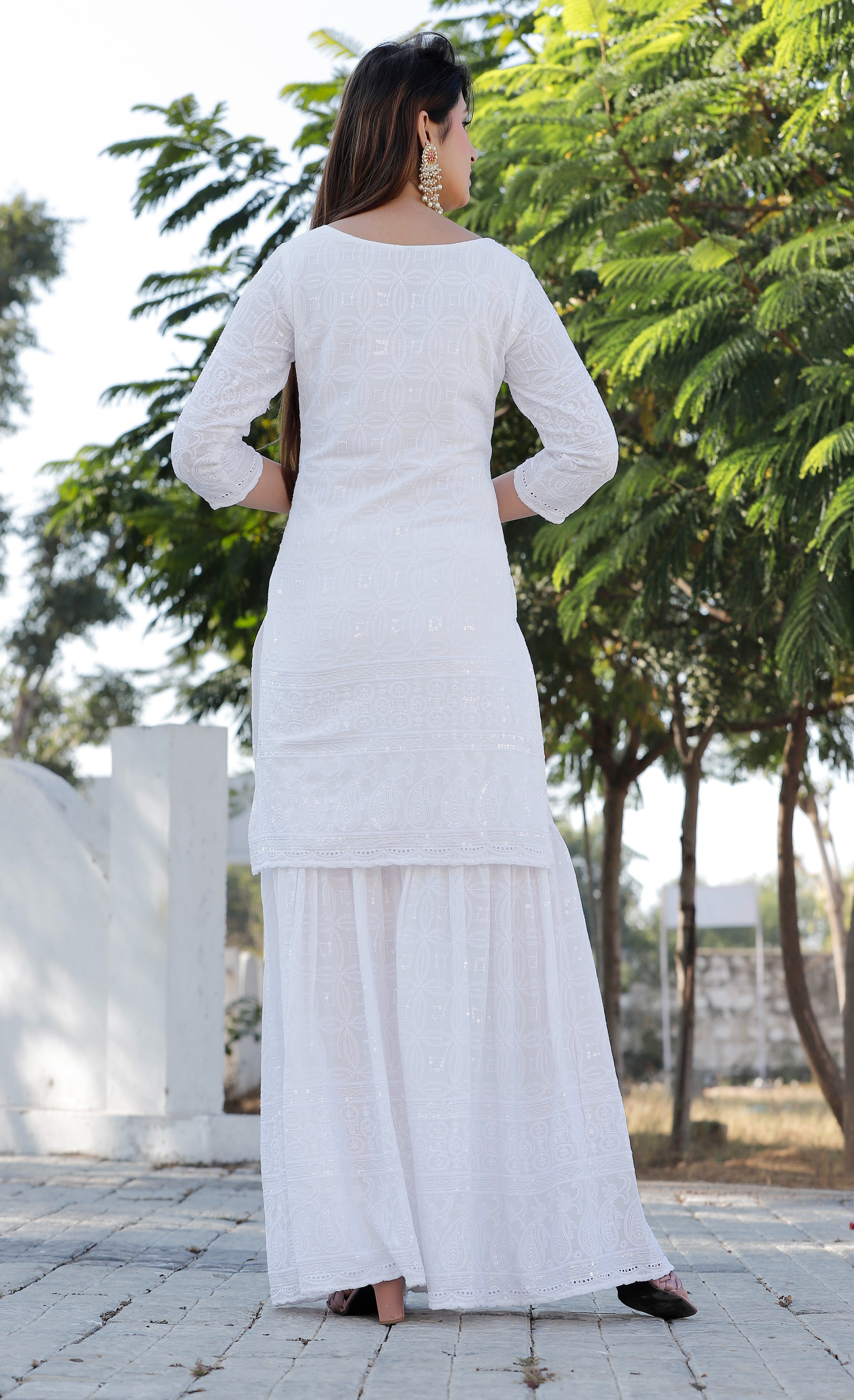 Bitra Women's Embroidered Rayon Chikankari White Palazzo : :  Fashion