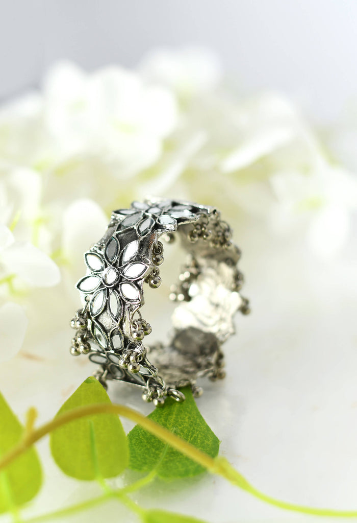 Johar Kamal Silver color Oxidized Bracelet with mirror design